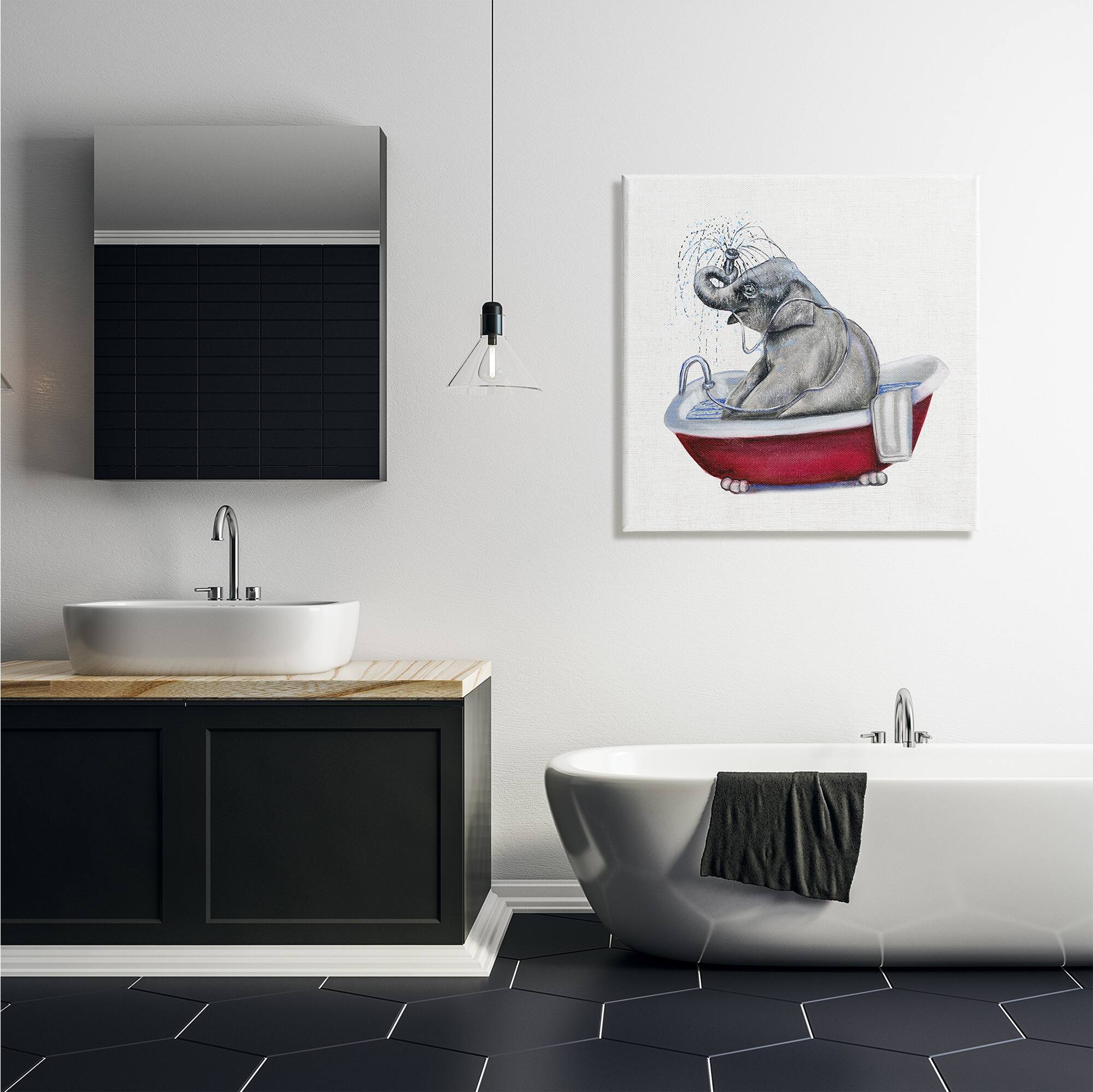 Stupell Industries Elephant in Red Bathtub Playful Safari Animal Canvas Wall Art