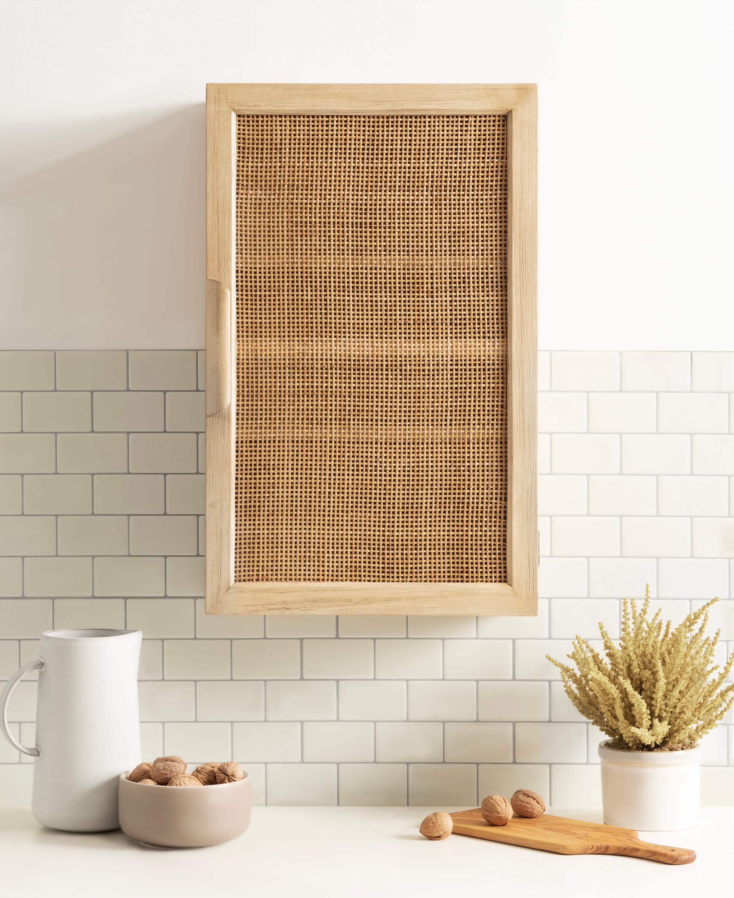 Kate and Laurel Ori Rattan Wall Cabinet