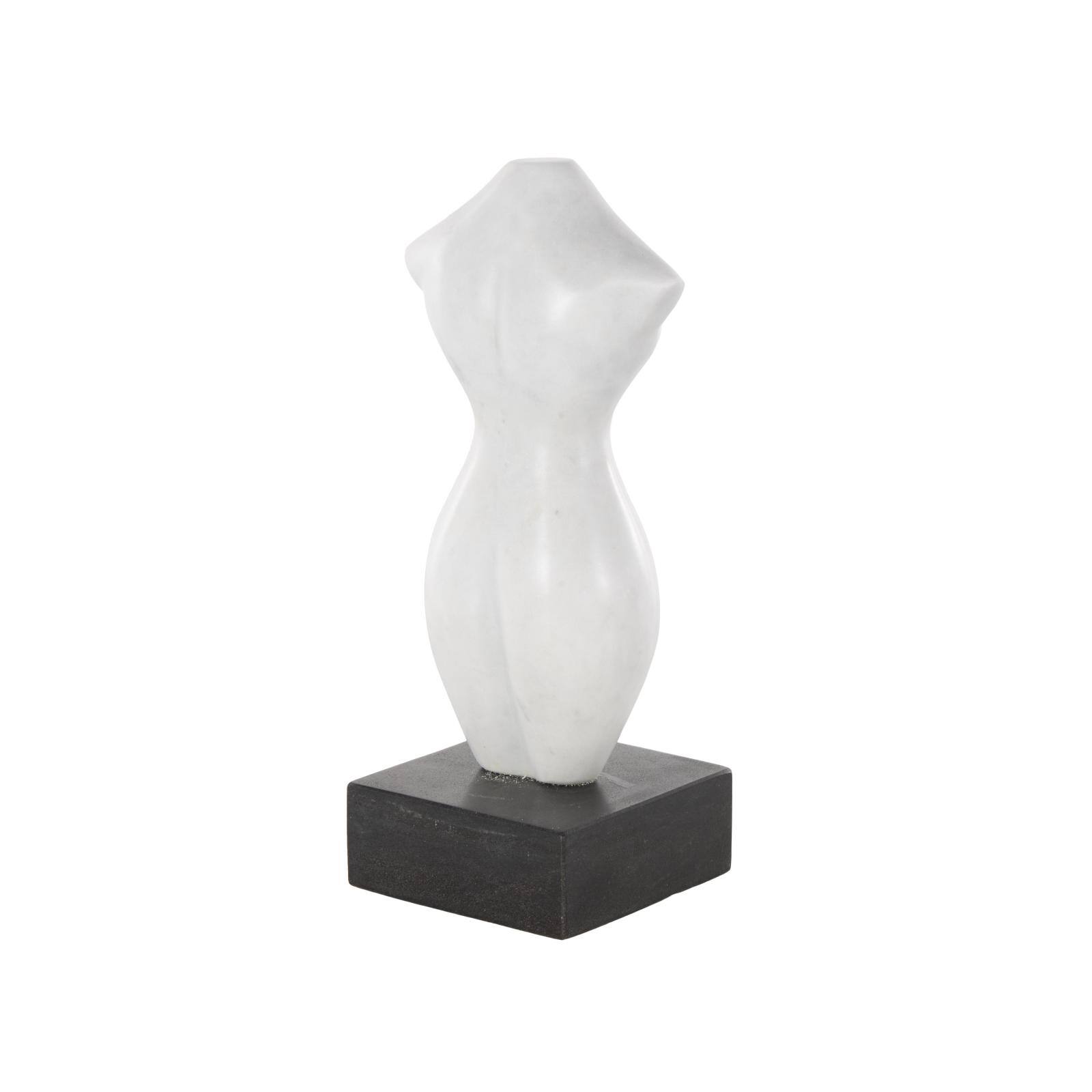 10.75" White with Black Block Base Marble Woman Abstract Female Form Sculpture