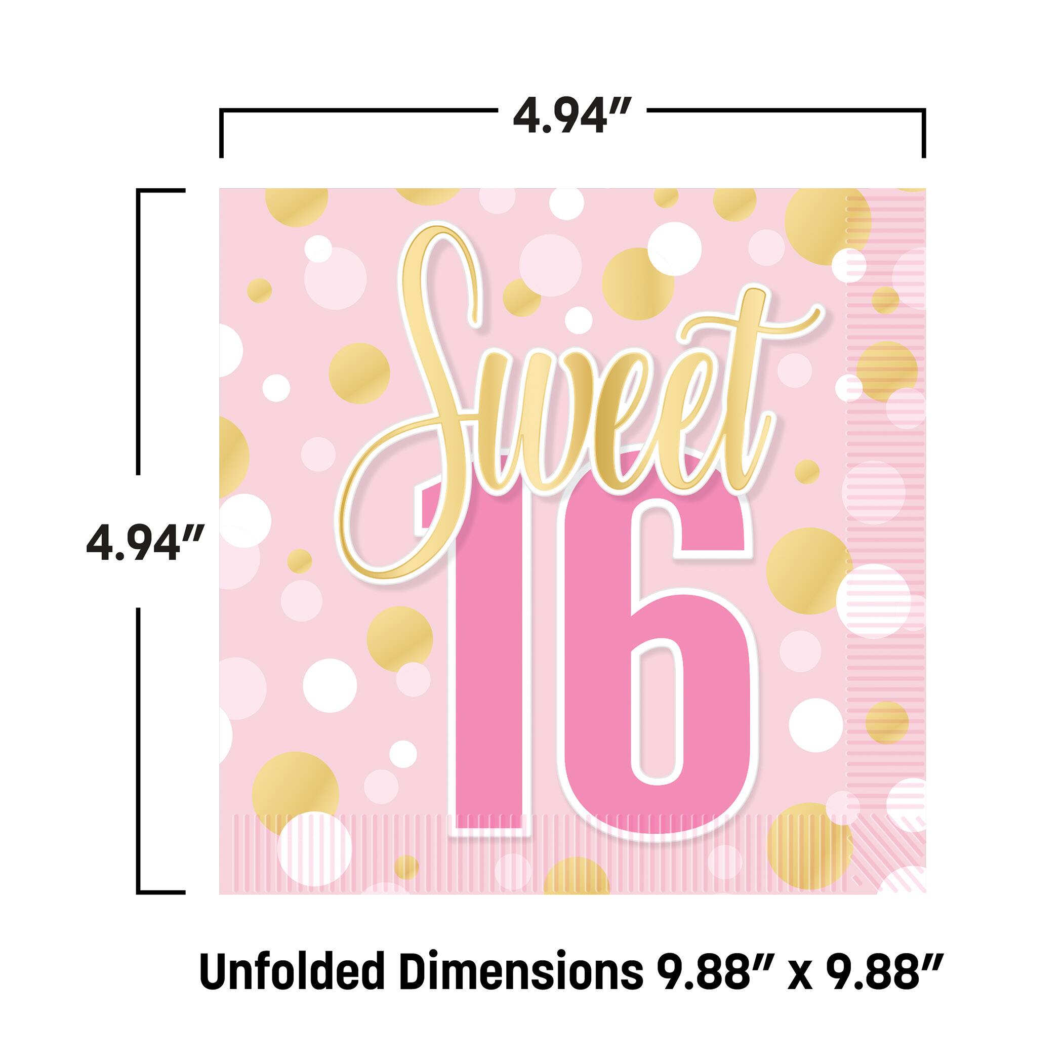 Beistle 5" x 5" Sweet 16 2-Ply Beverage Napkins, 2 Packs of 32