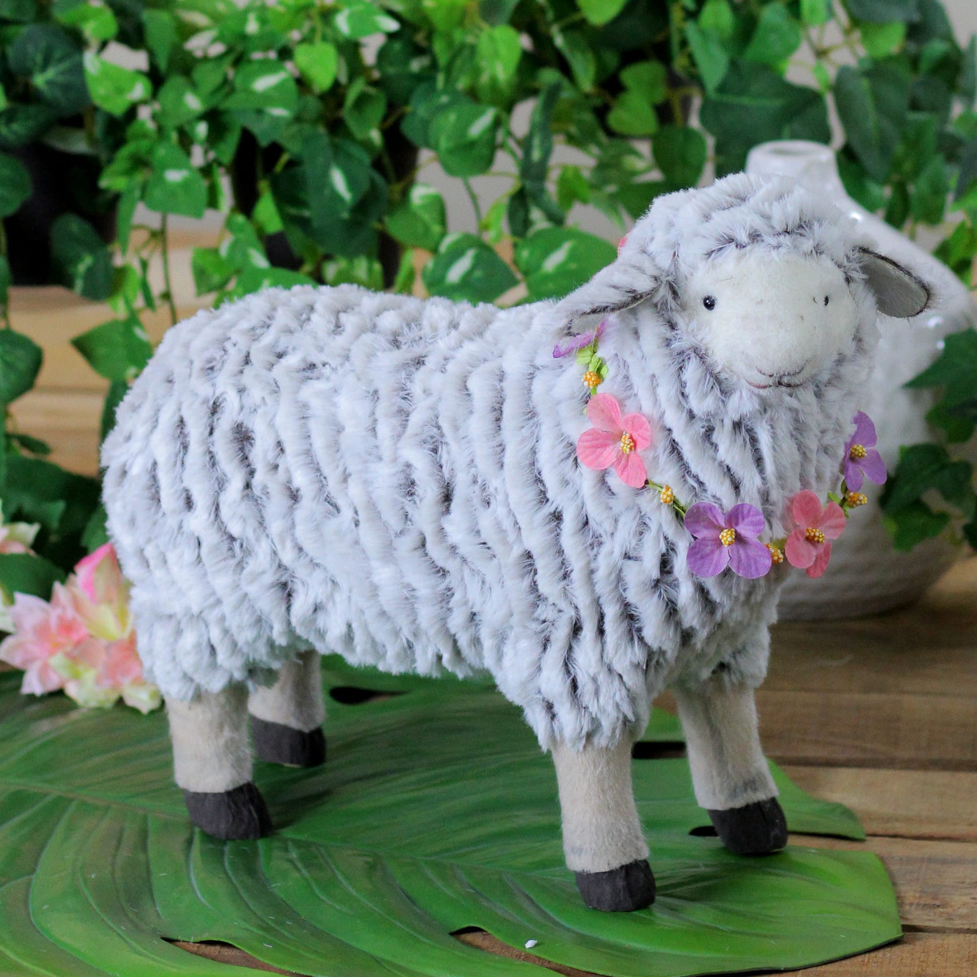 13" White & Brown Plush Standing Sheep Easter Figure