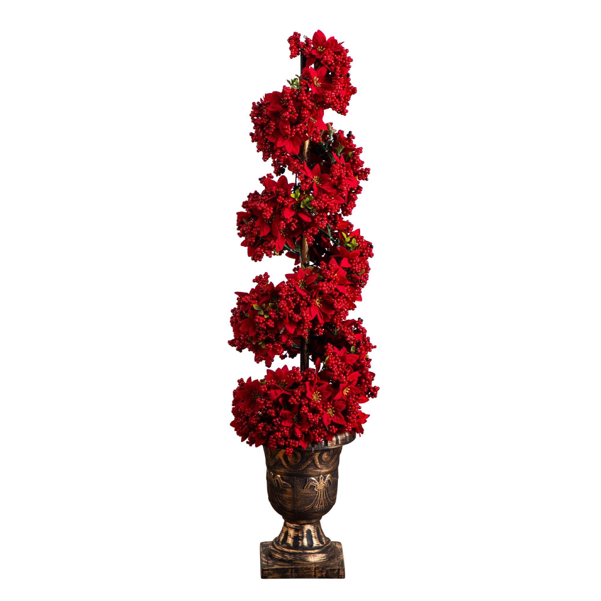 3Ft Pre-Lit Artificial Christmas Poinsettias & Berries Spiral Topiary Tree W/ 30 Warm White LED Lights By Nearly Natural , 10" x 10" x 36" , Michaels®