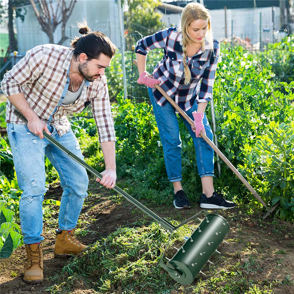Costway 18" Heavy Duty Manual Rolling Lawn Aerator Tool with Handle