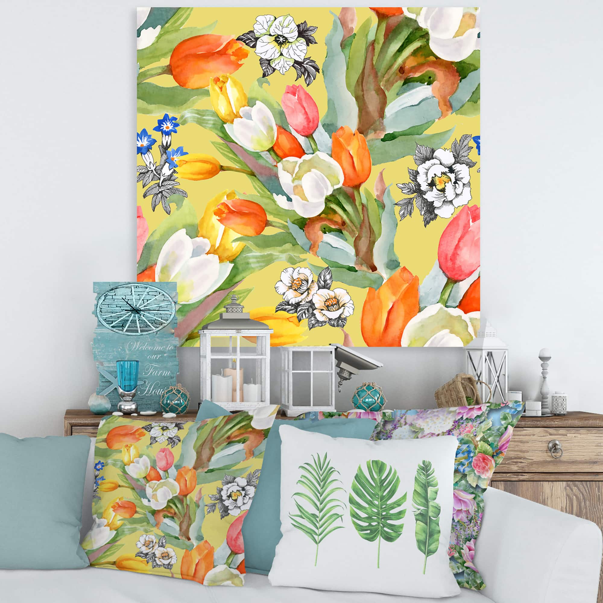 Designart - Blooming White and Orange Tulips I
