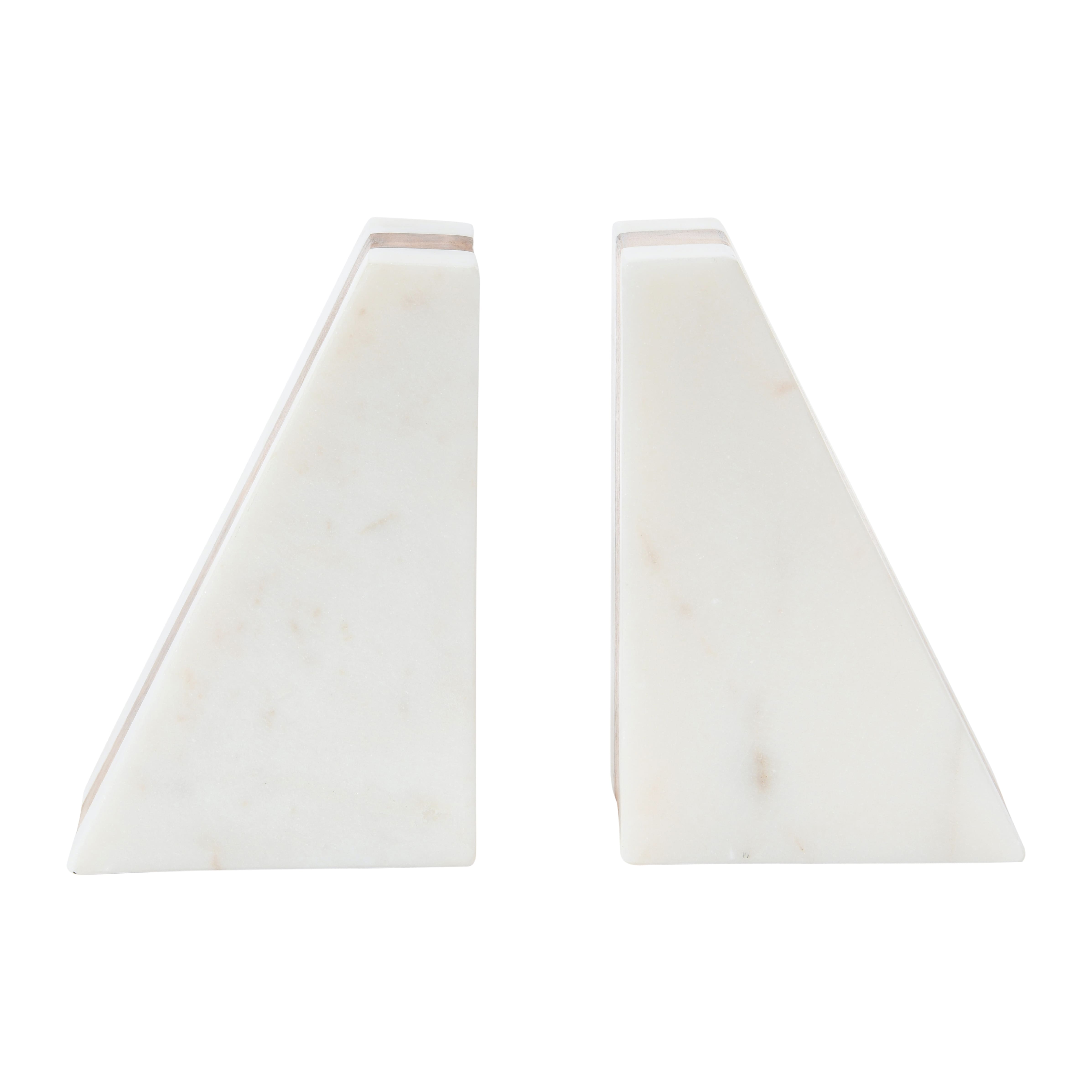 Hello Honey® 6" White Marble Geometric Bookends with Wood Inlay