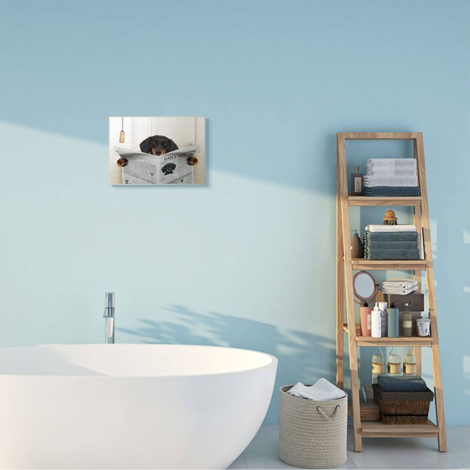 Stupell Industries White & Black Dog On Toilet with Newspaper Gray Wall Plaque