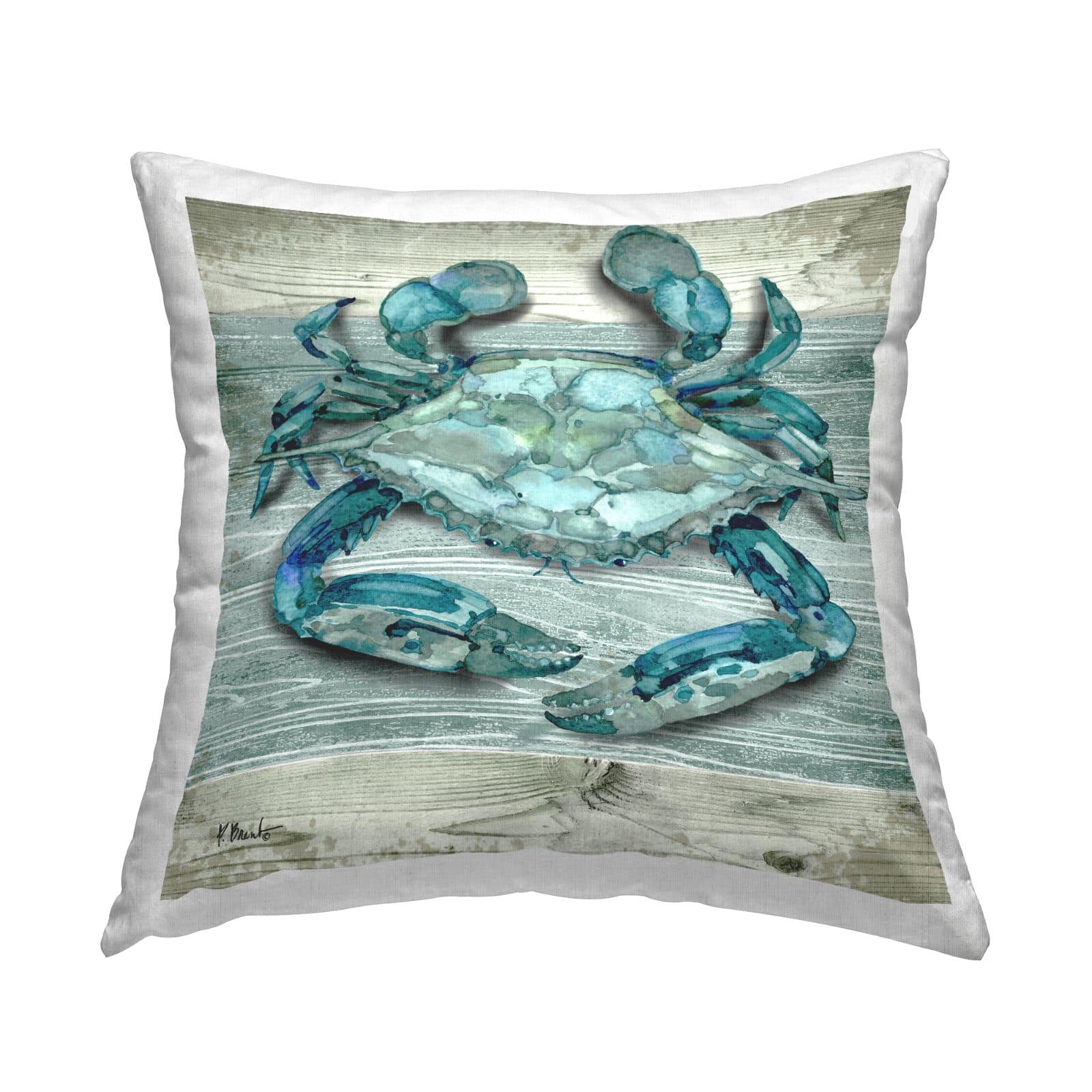 Stupell Industries Nautical Blue Crab Grainy Pattern Boardwalk Throw Pillow, 18" x 18"
