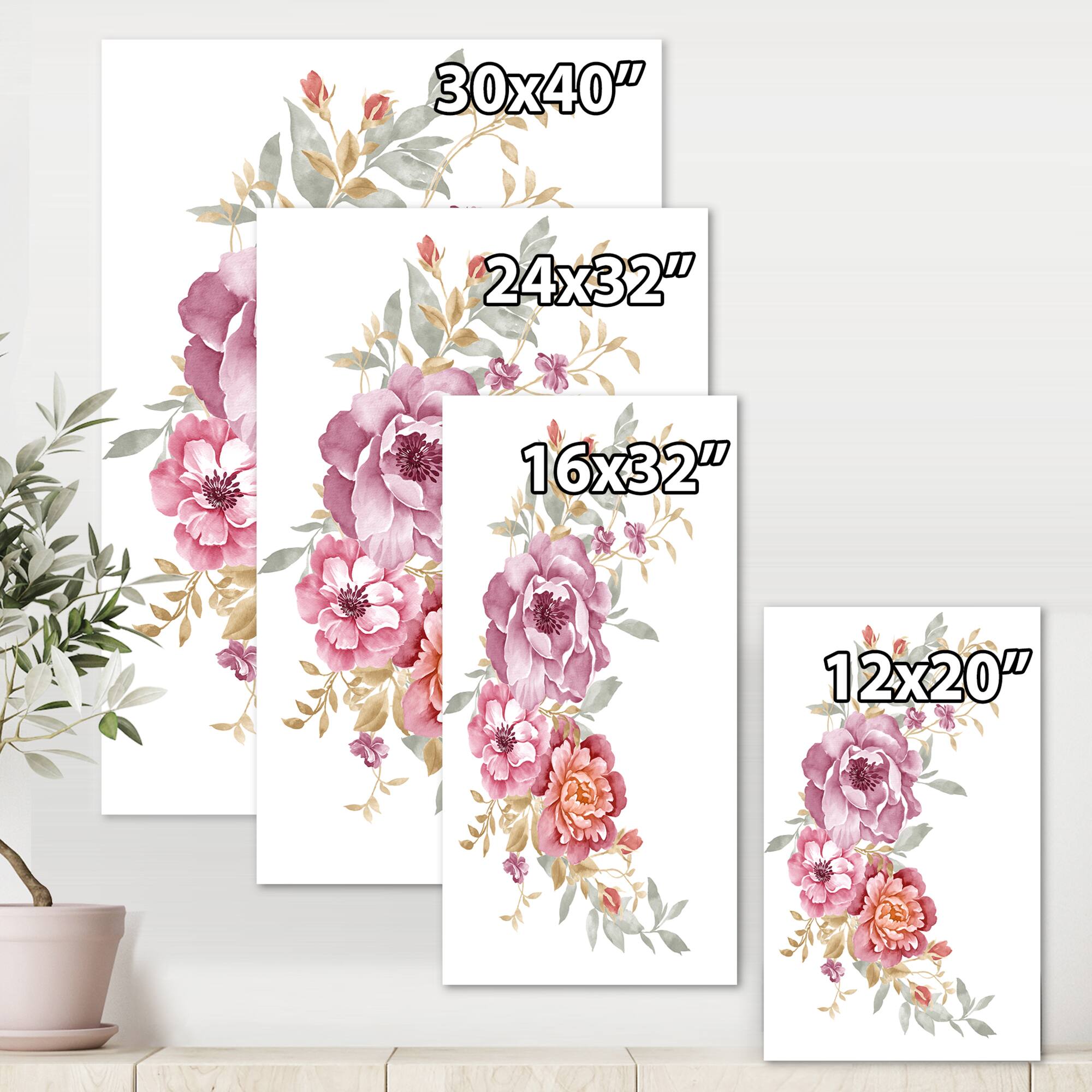 Designart - Bouquet Of Pink and Purple Flowers III - Farmhouse Canvas Wall Art Print