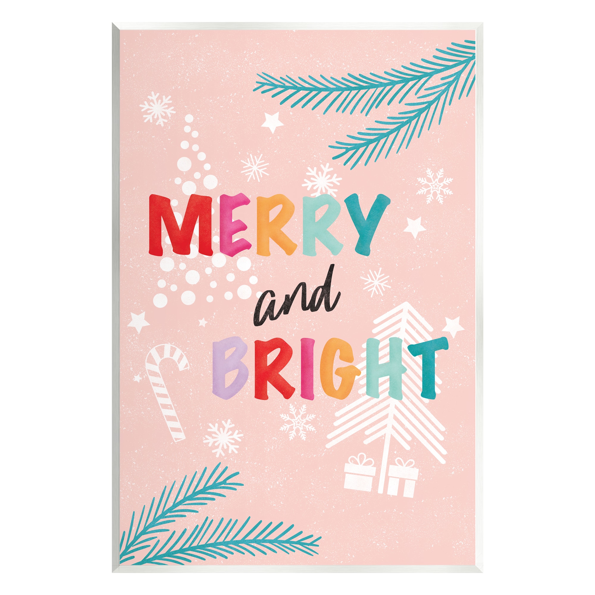 Stupell Industries Merry & Bright Pastel Phrase Wall Plaque Art