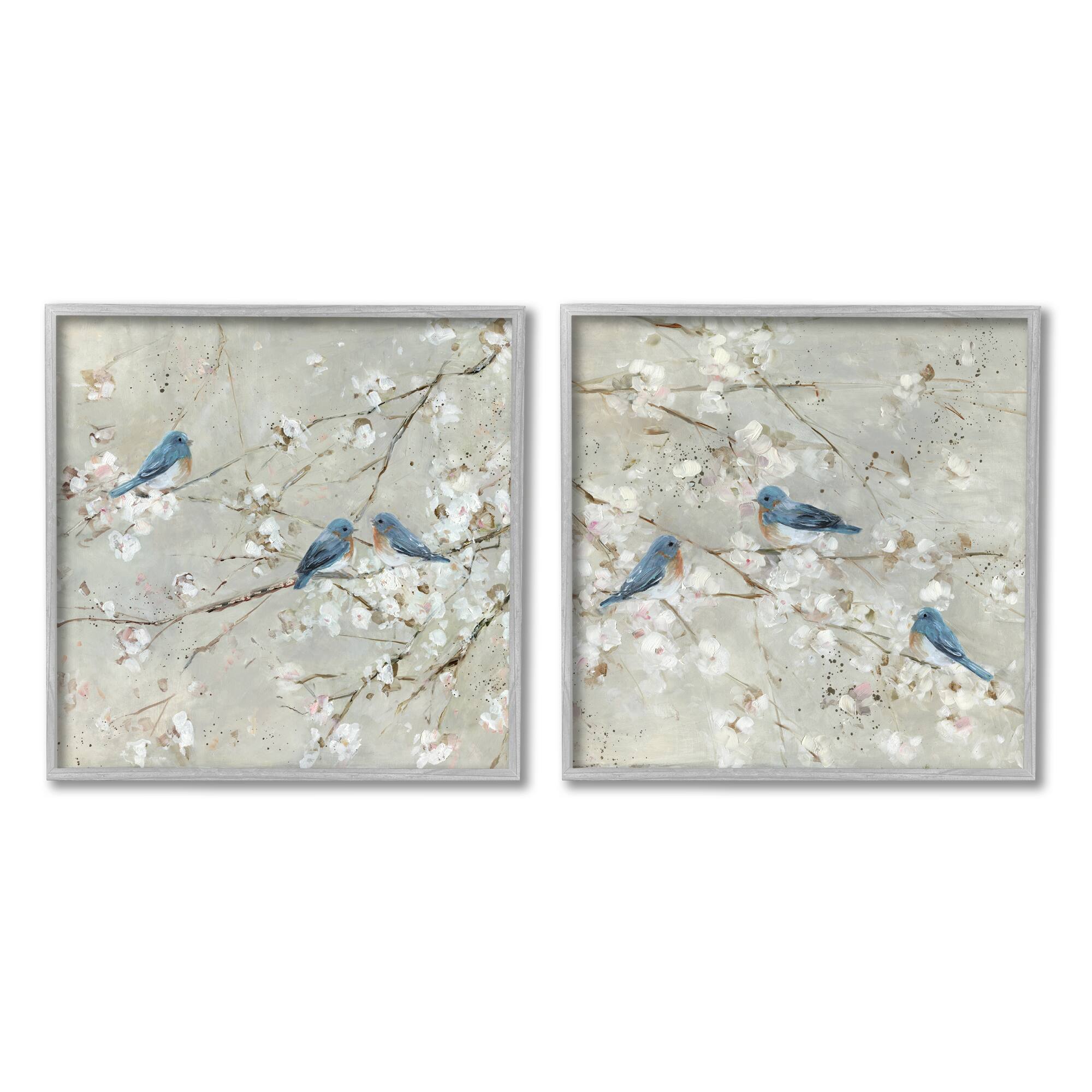 Stupell Industries Blue Birds Perched Tree Blossoms Spring Scene Framed Wall Art