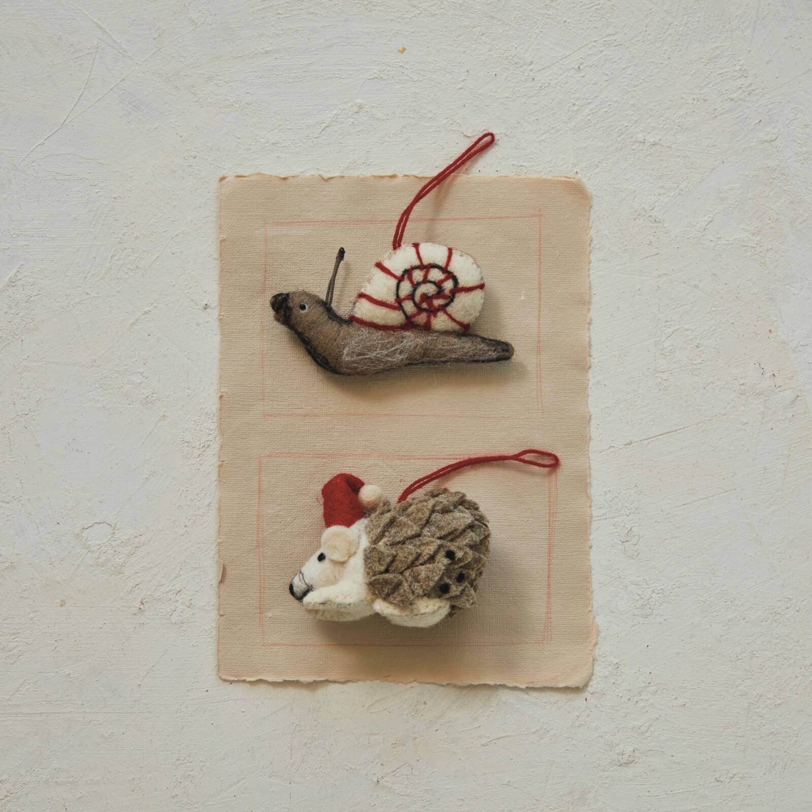 Hello Honey® Handmade Wool Felt Hedgehog & Snail Ornament Set with Embroidery
