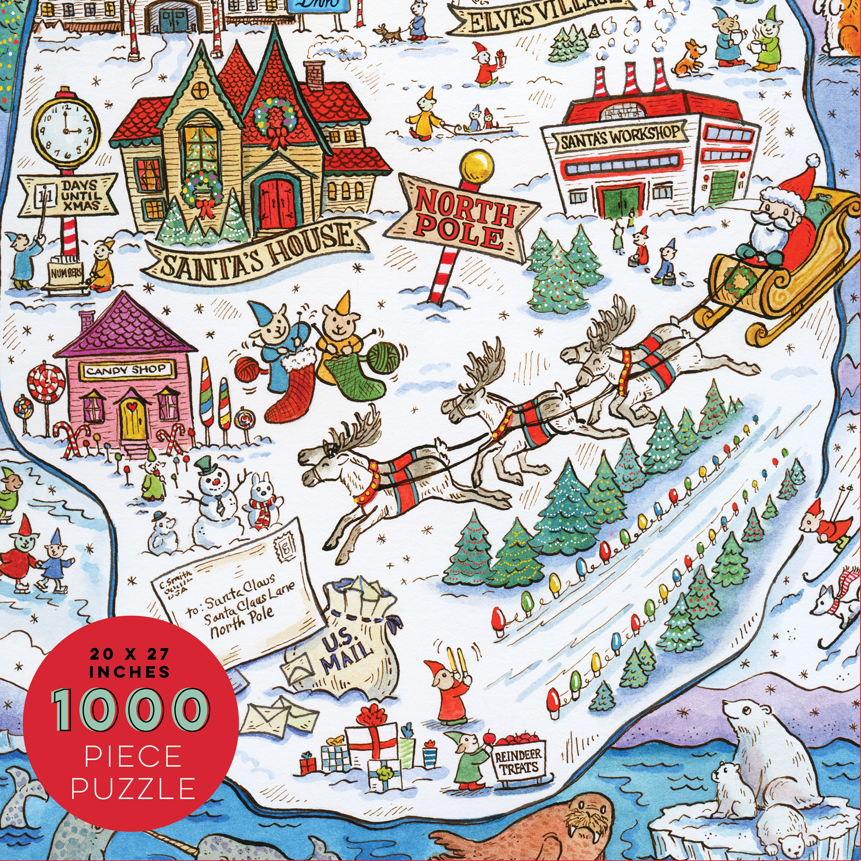 TF Publishing Greetings From The North Pole Map Christmas 1,000 Piece Jigsaw Puzzle