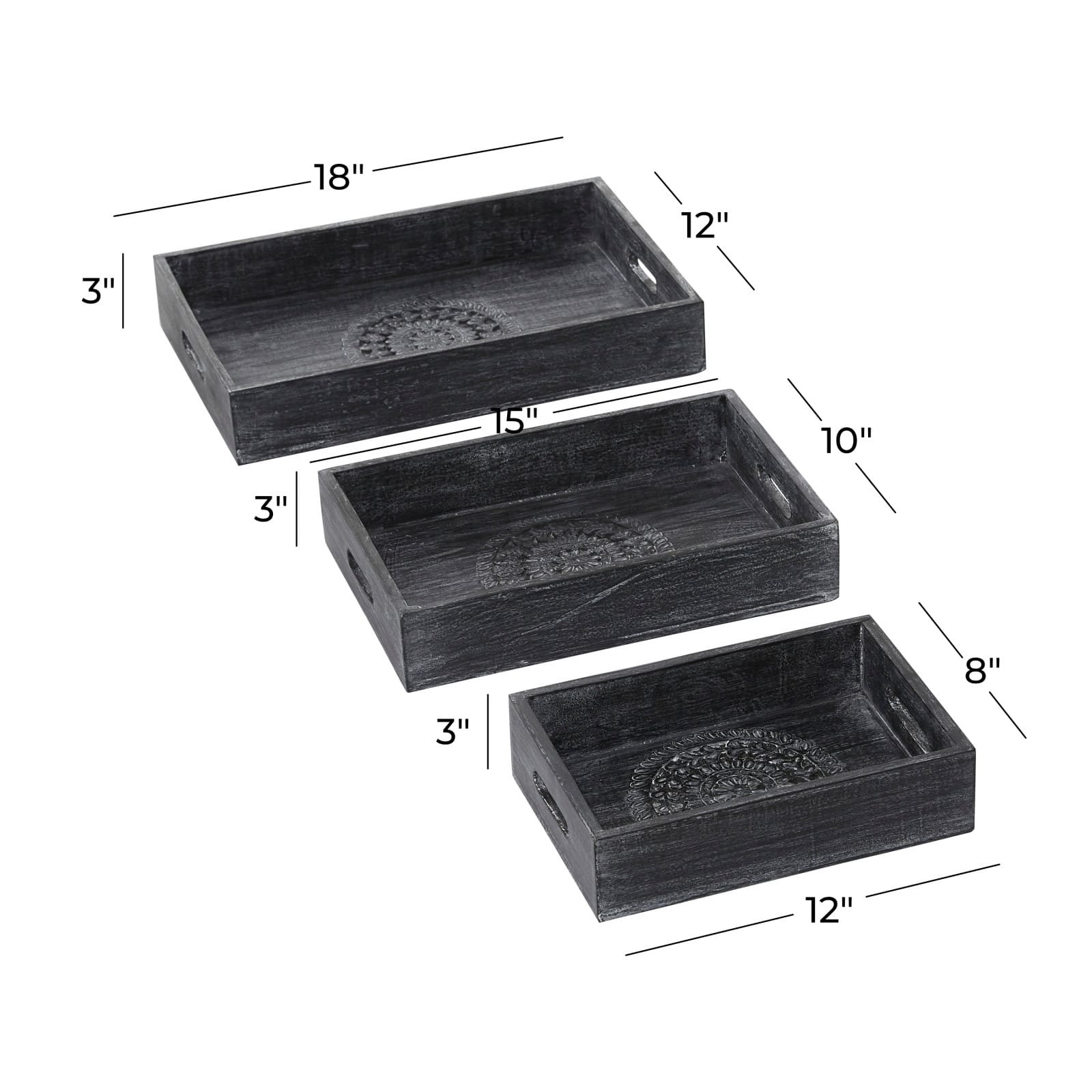 Black Mango Wood Traditional Tray Set