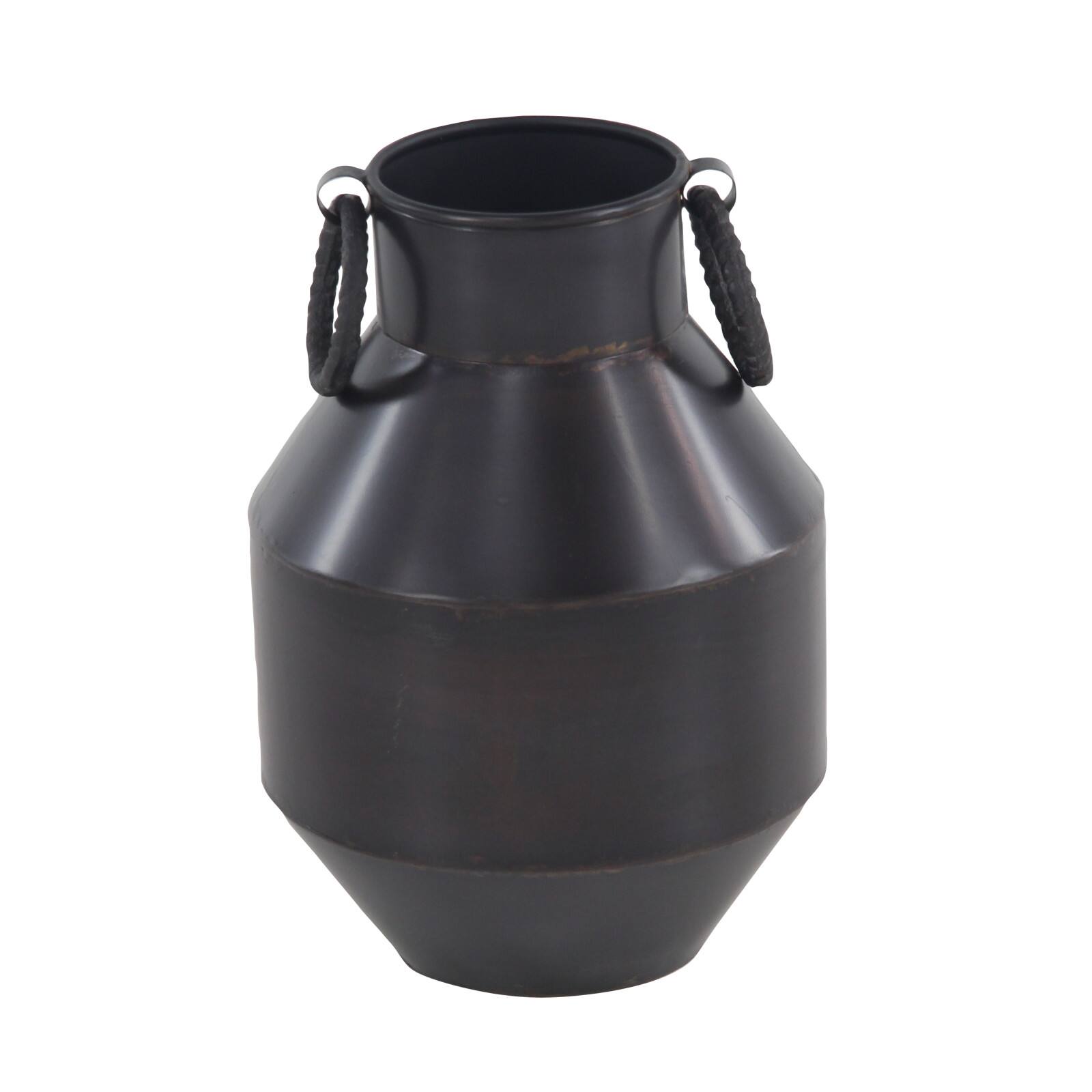 Dark Brown Metal Rustic Vase, 12" x 8" x 8"