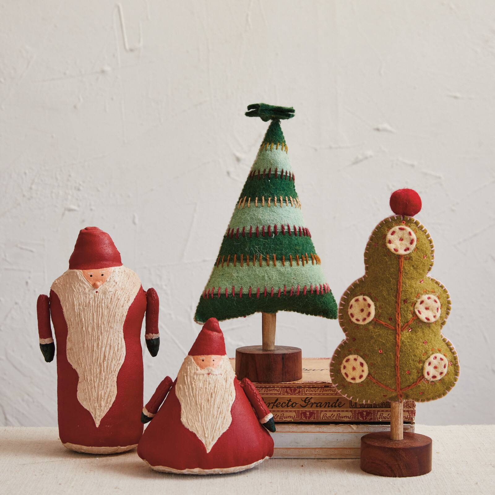 Hello Honey® 11.7" Embroidered Wool Felt Christmas Tree Accent Set