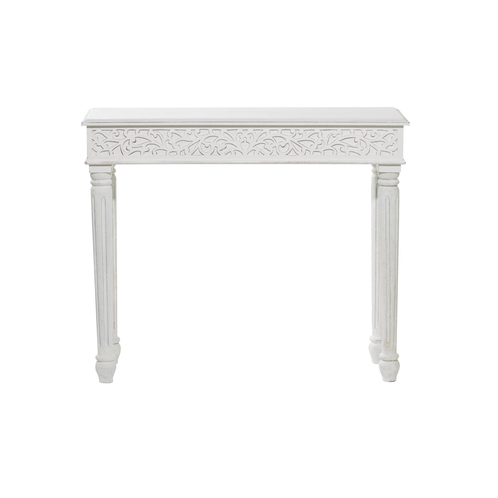 White Farmhouse Mango Wood Console Table, 30" x 36"