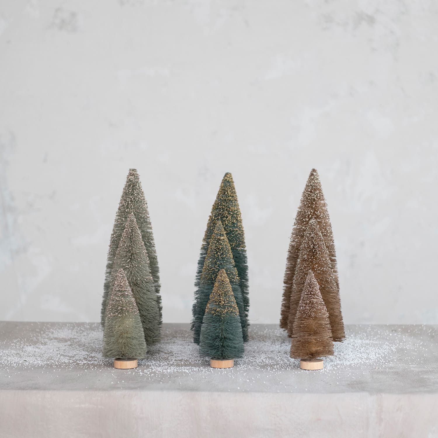 Hello Honey® 12" Green & Gold Glitter Sisal Bottle Brush Tree with Wood Base