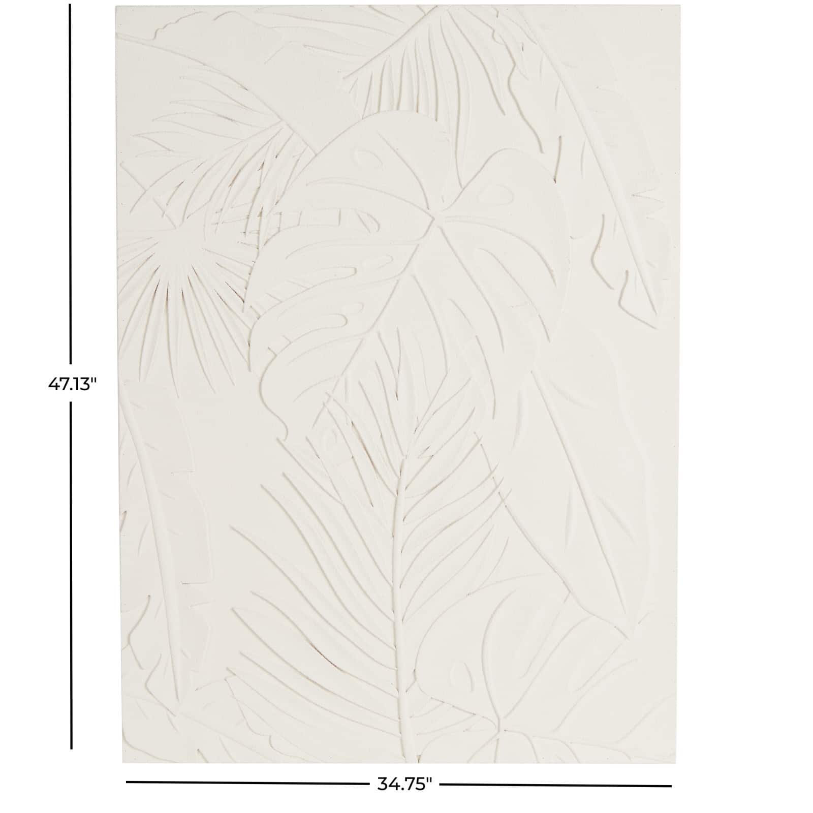 35" x 47" White Wooden Leaf Embossed Wall Décor