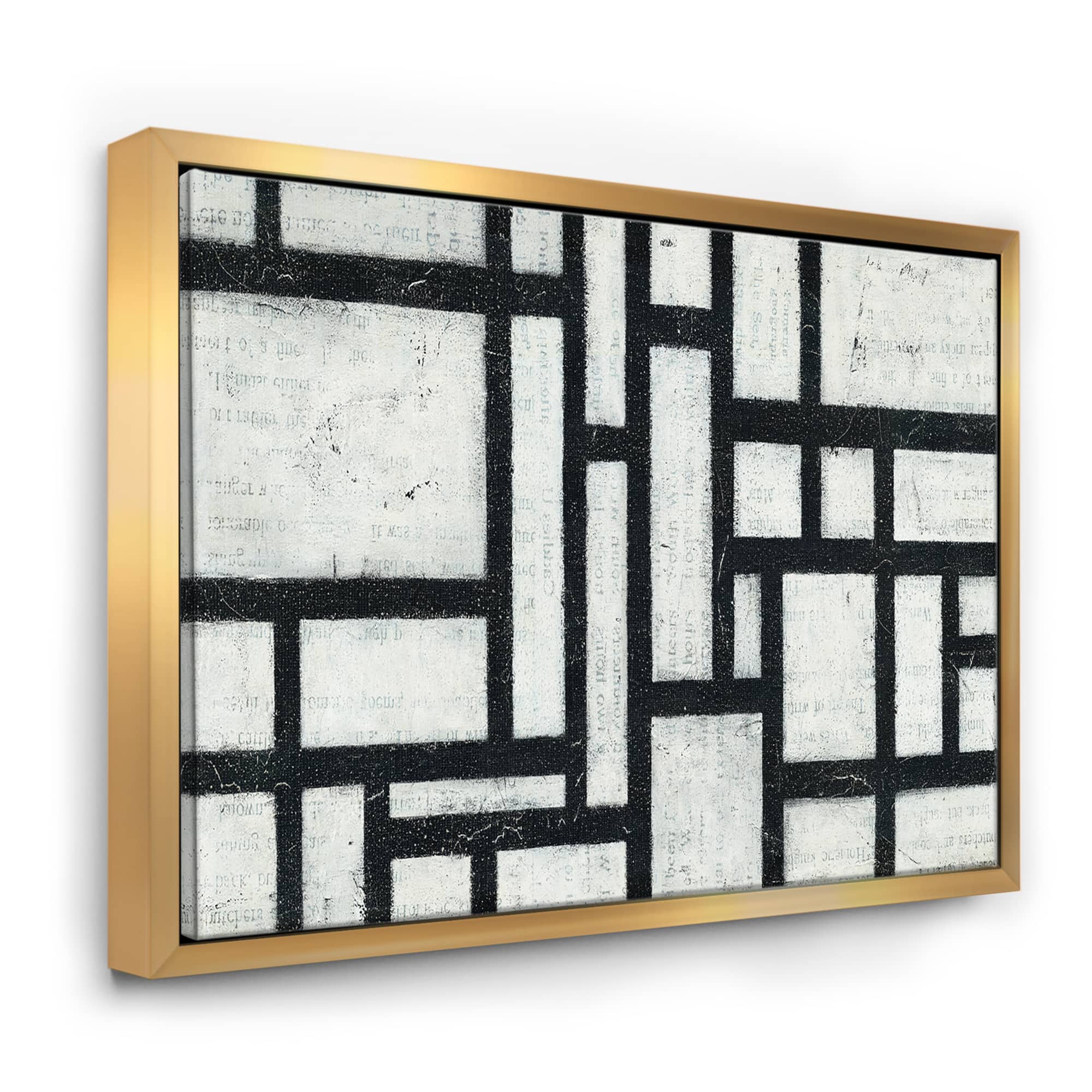 Designart - Black and White Labyrinth geometric - Mid-Century Modern Canvas in Gold Frame