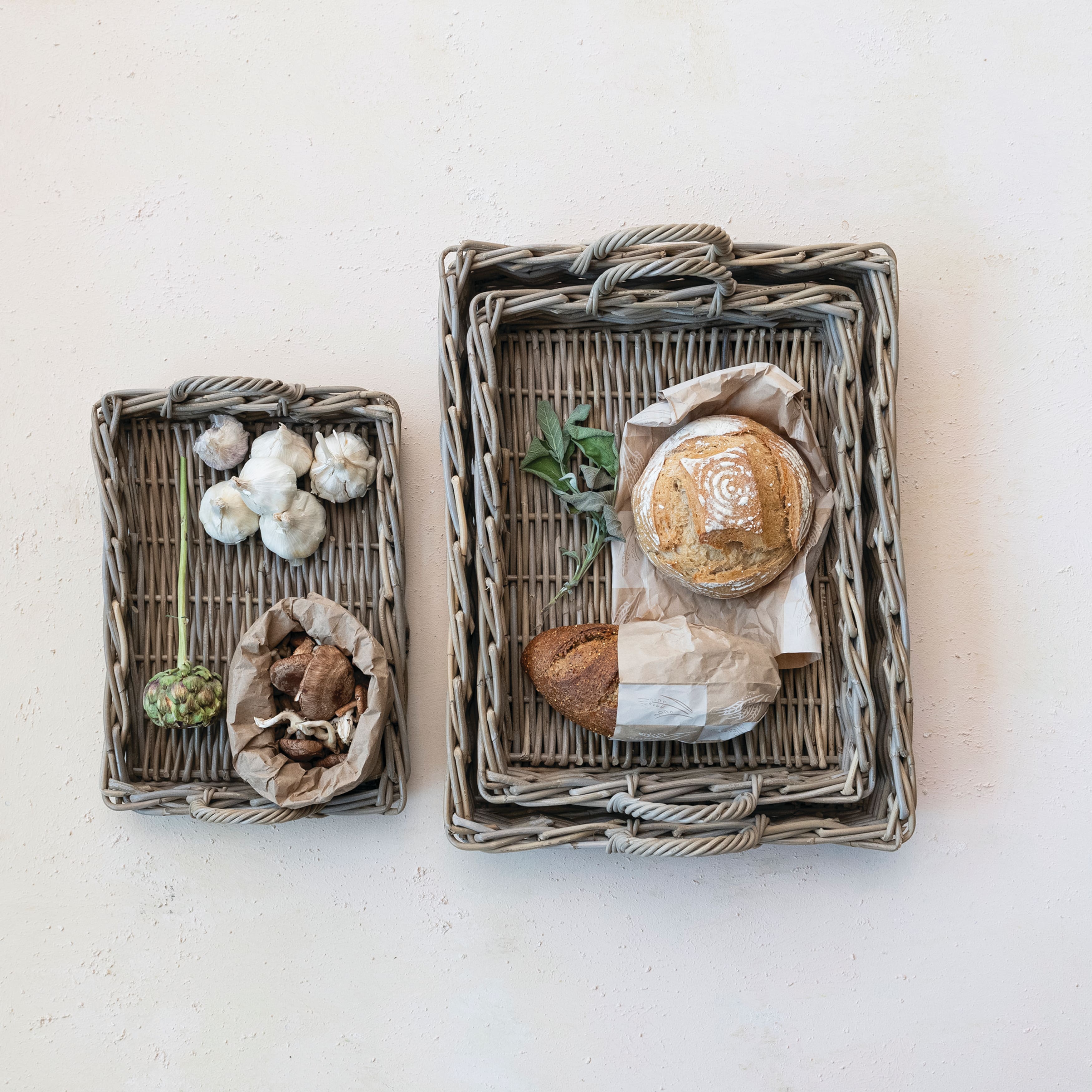 Hello Honey® Natural Decorative Woven Rattan Trays with Handles