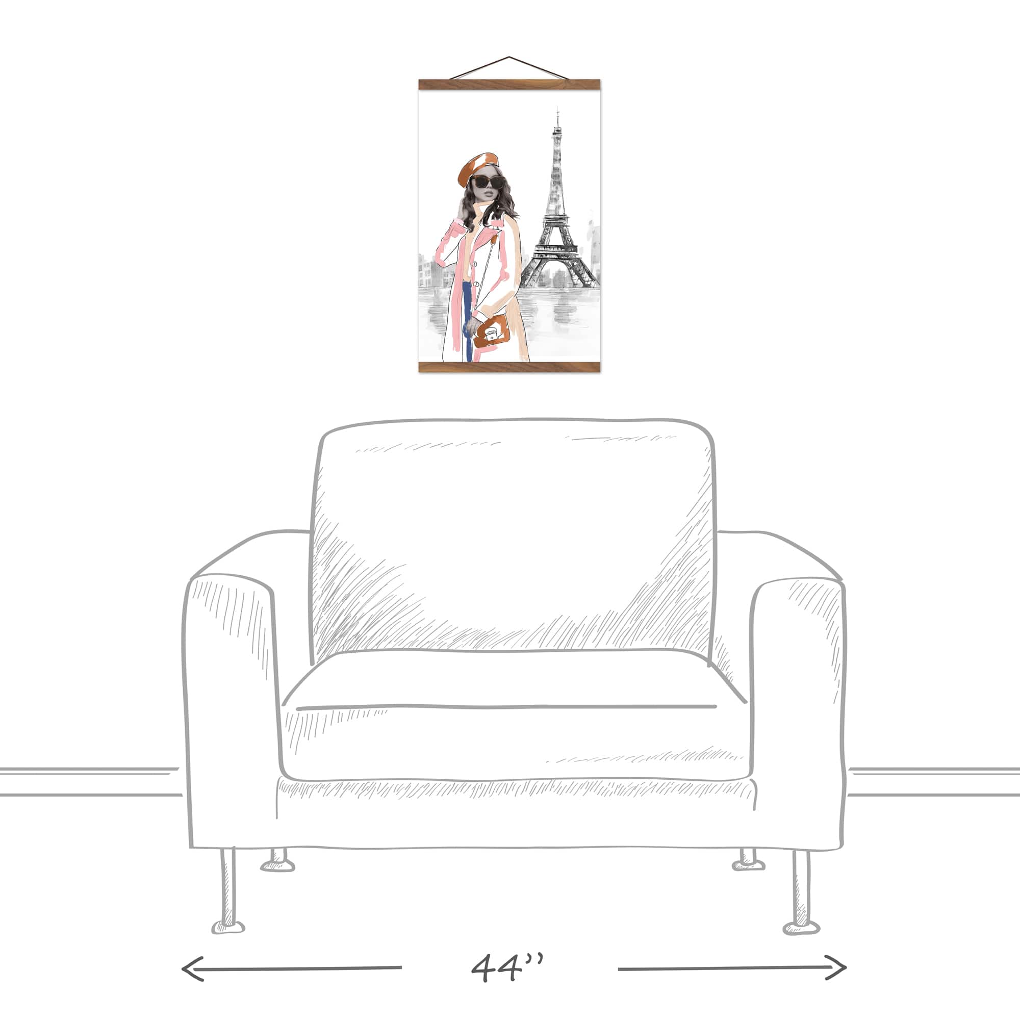 Fashionista Paris Sketch Teak Hanging Canvas