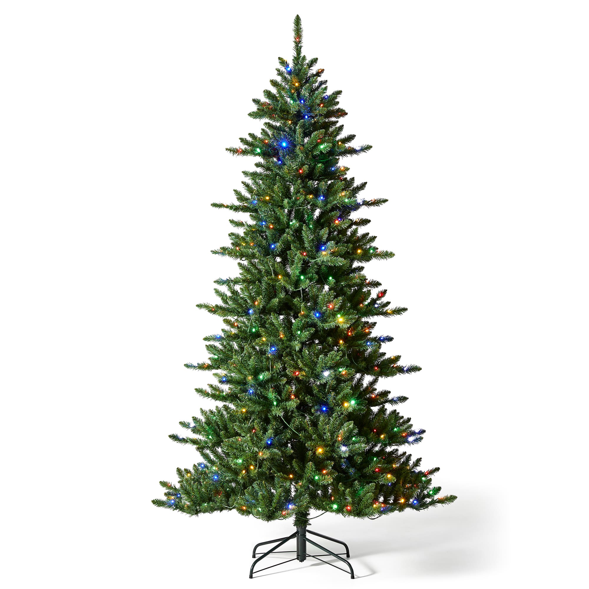 Glitzhome 7.5ft Pre Lit Green Slim Fir Christmas Tree with 400 Light Emitting Diode Lights, 9 Functional Warm White Multi color, remote controller - M