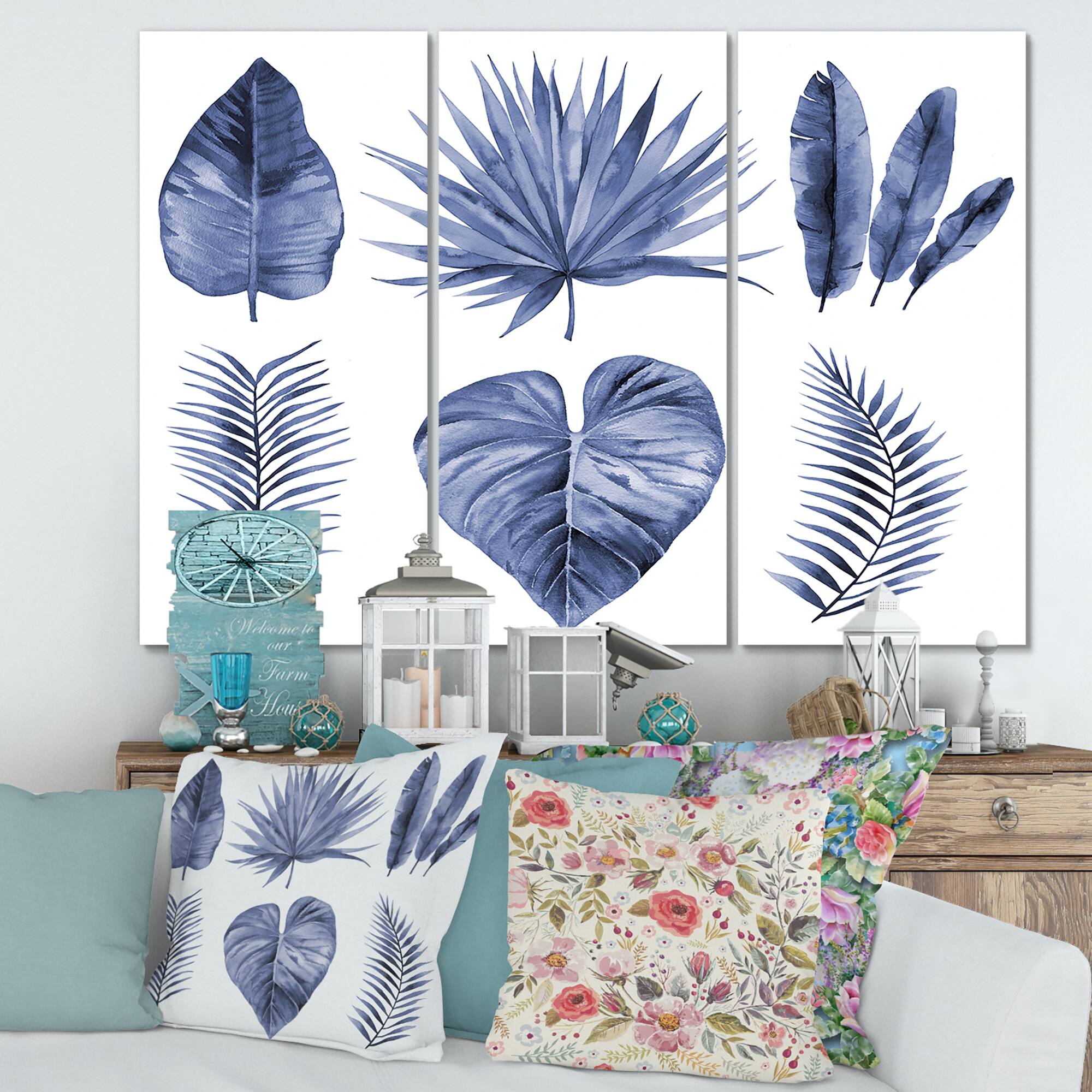 Designart - Tropical Blue Watercolour Leaves IV