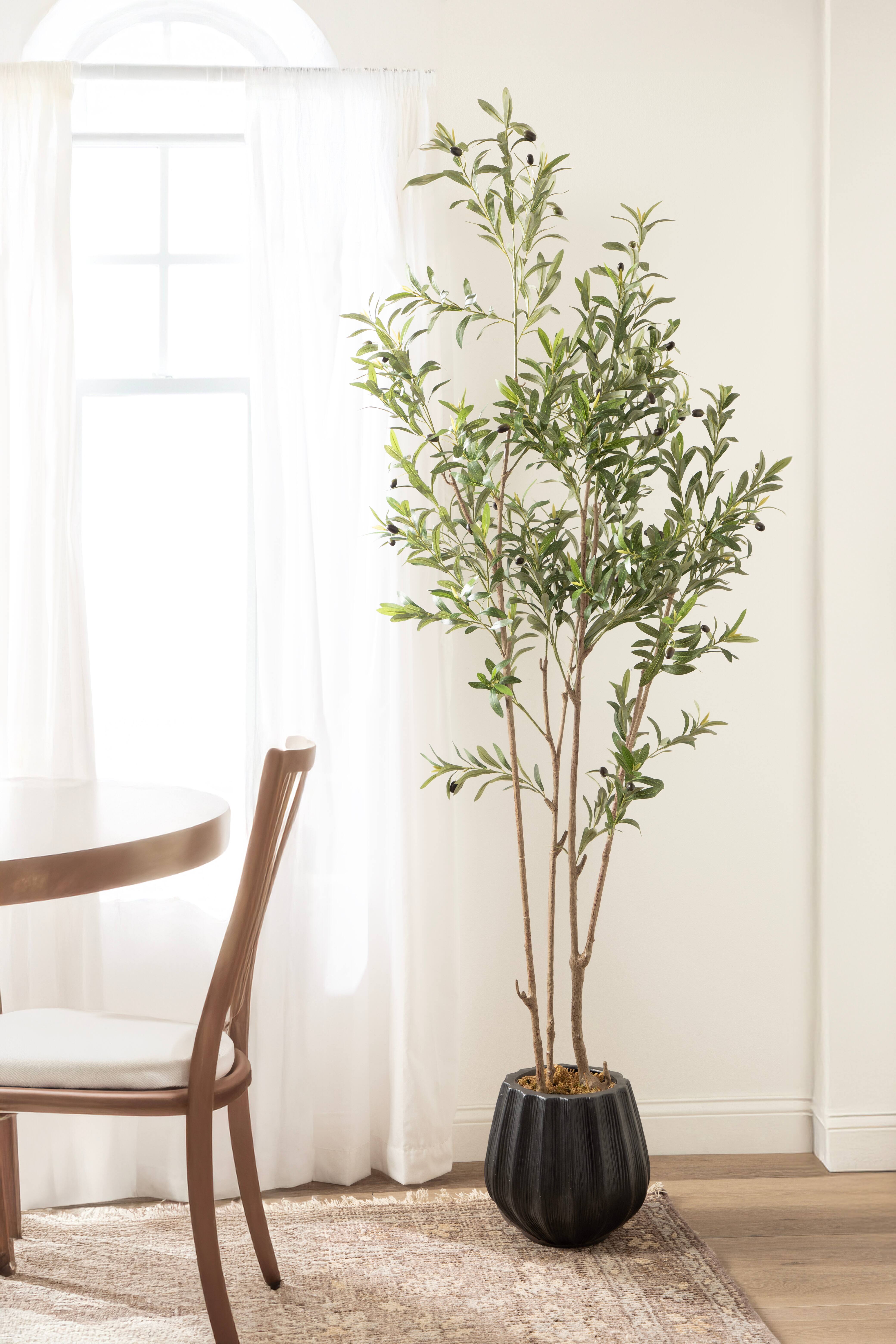 Kate and Laurel 7ft. Oliveira Faux Olive Tree with Claudel Scalloped Planter