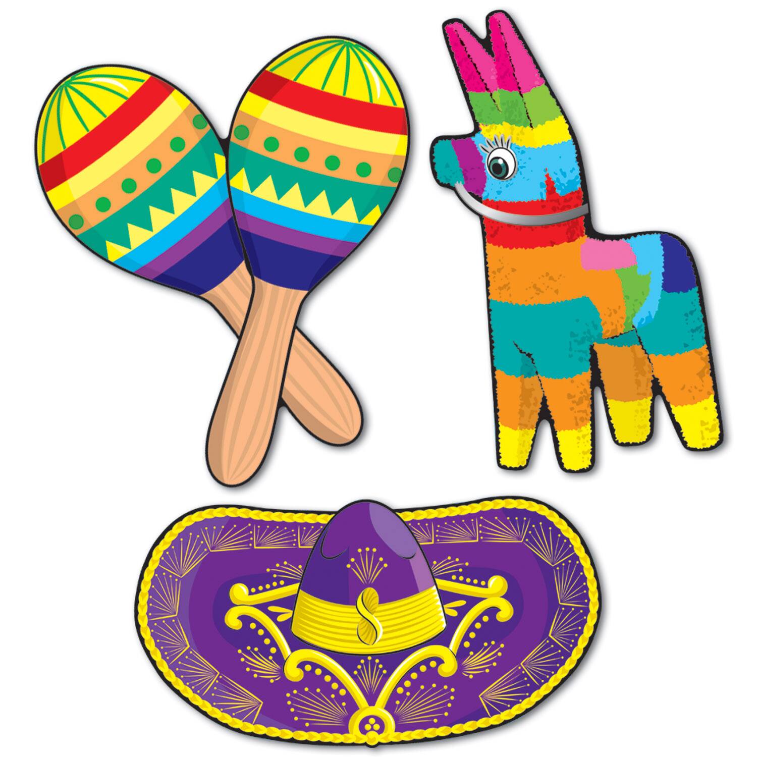 Beistle Fiesta Maraca, Sombrero & Pinata Cutout Packs, 2ct.
