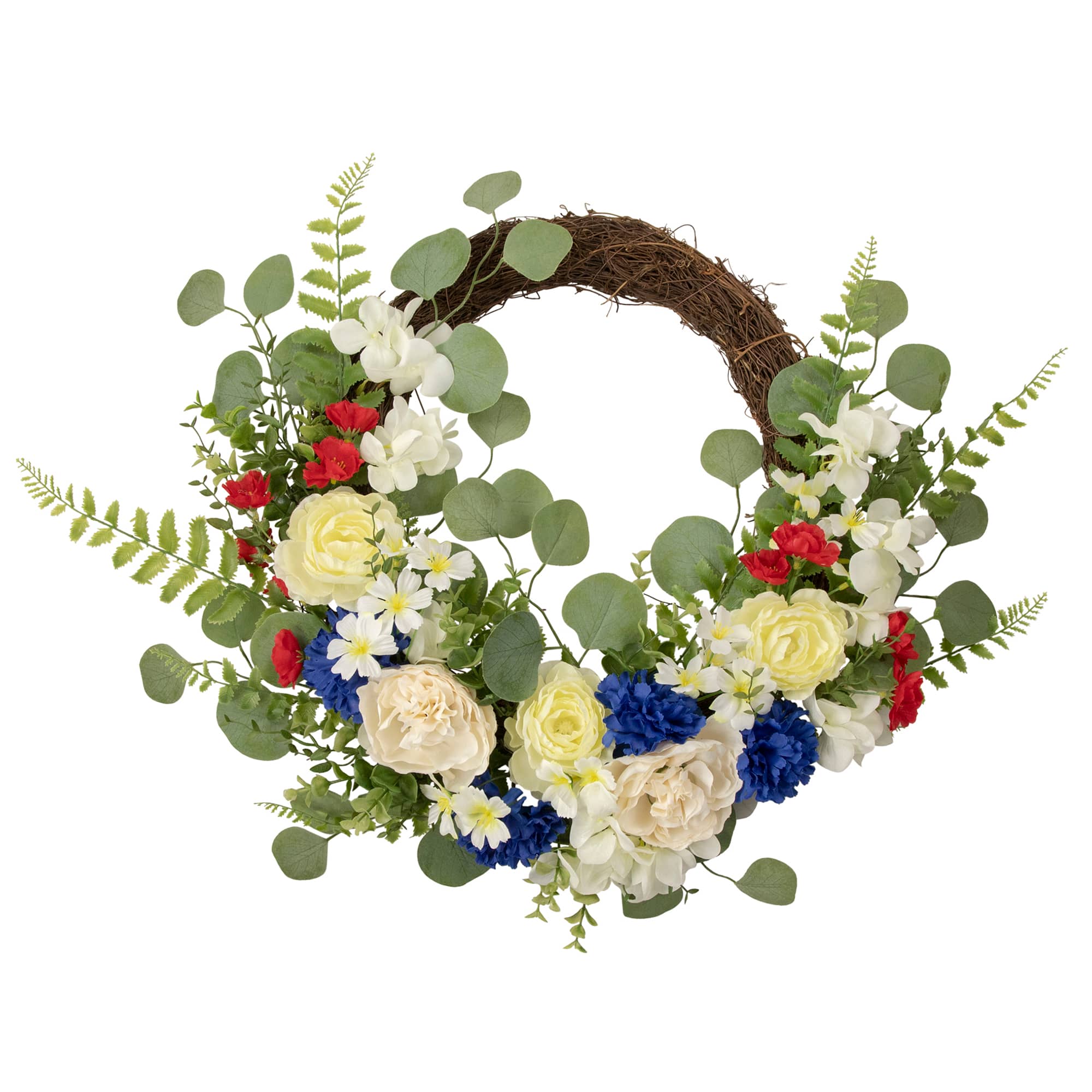 24" Americana Mixed Floral Patriotic Grapevine Wreath