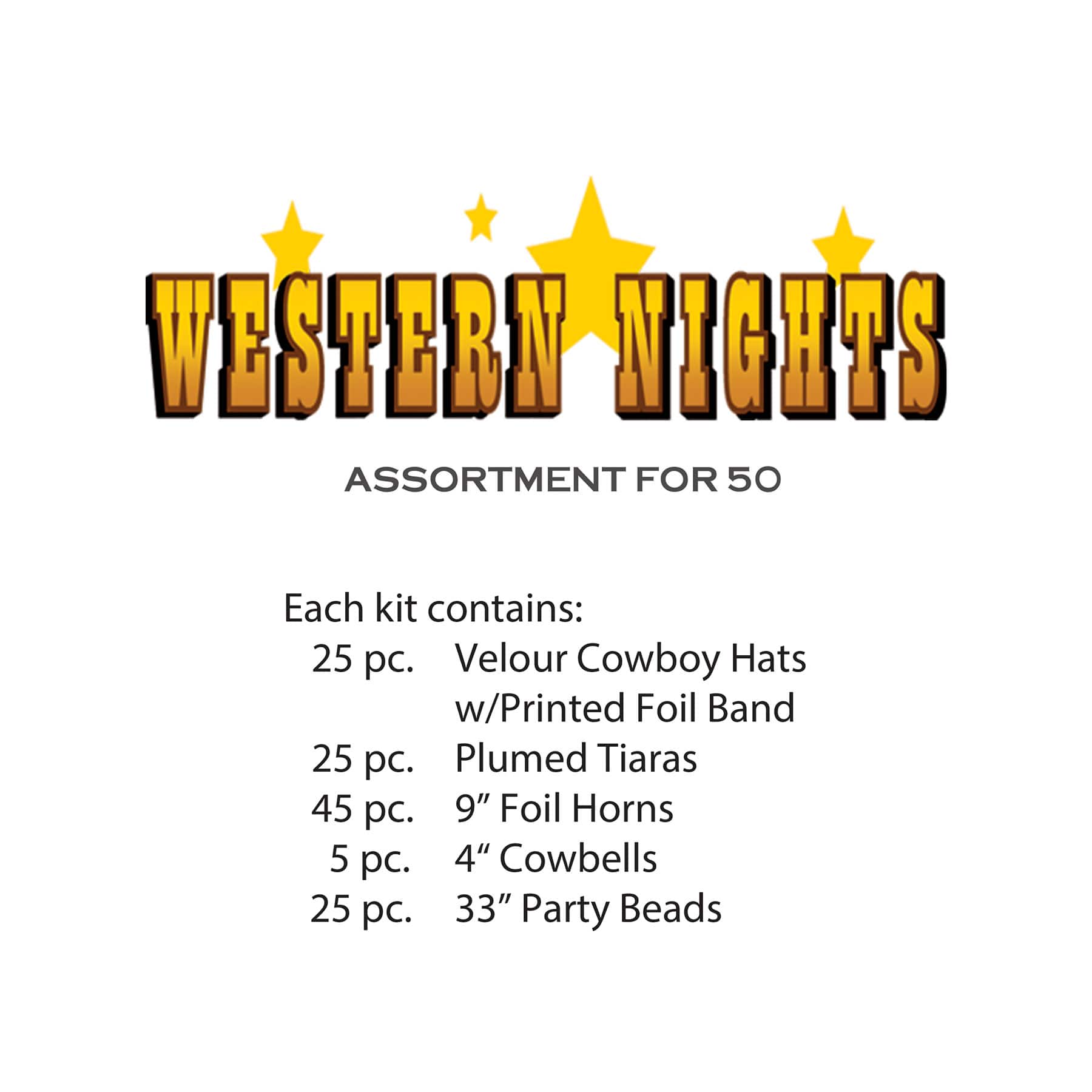 Beistle Black, White & Gold New Year Western Nights Party Favor Kit for 50