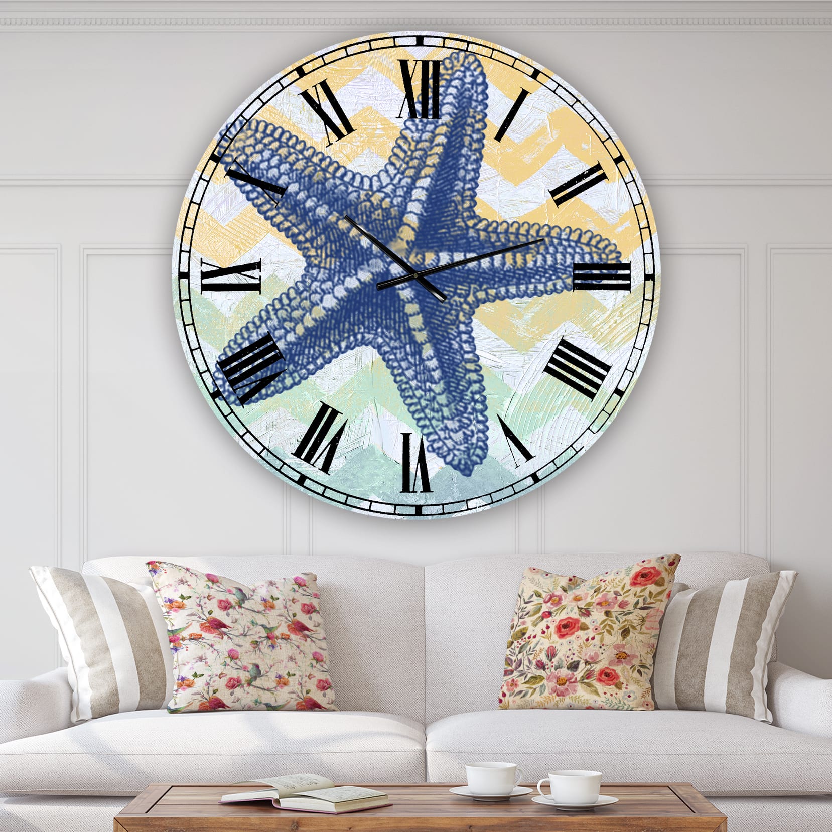 Designart Chevron-Star Fish-7914 Large Nautical & Coastal Wall Clock
