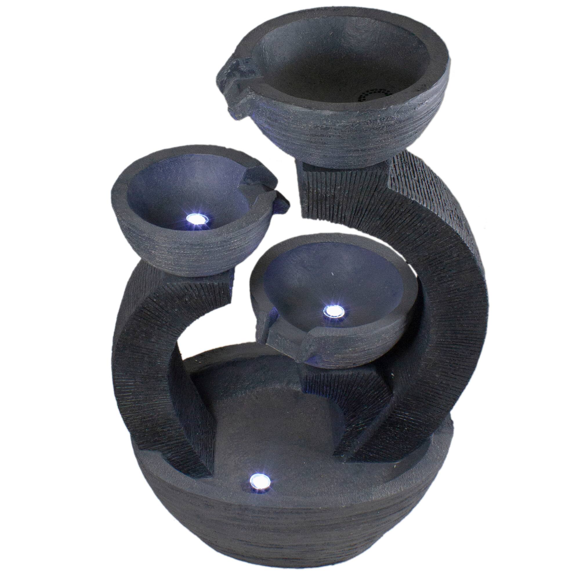 2.6ft. Black Lighted Three-Tier Outdoor Garden Water Fountain