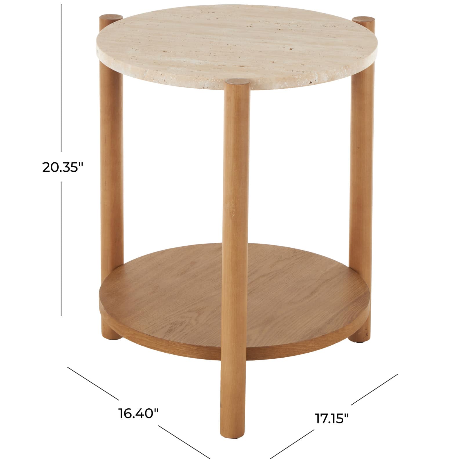 20.25" Brown Wood Handmade Round Side End Accent Table with Beige Marble Top