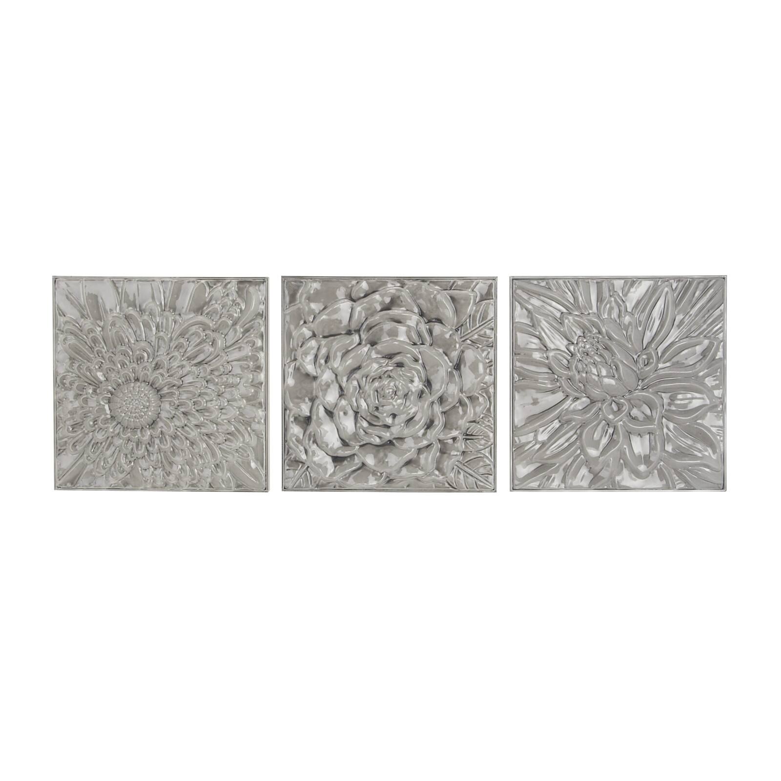 Gray Metal Floral Contemporary Wall Décor Set