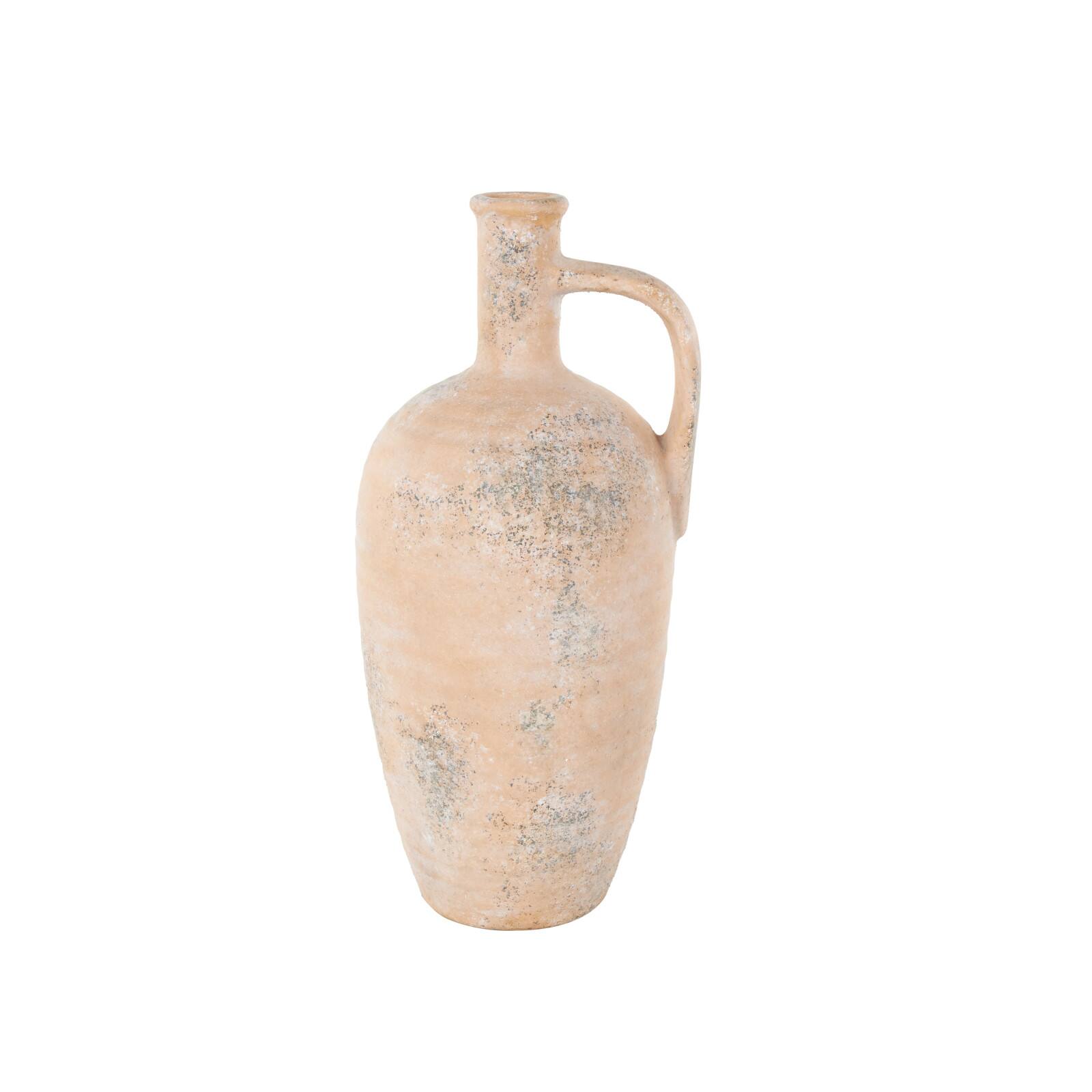 18" Beige Ceramic Antique Style Distressed Vase with Handles