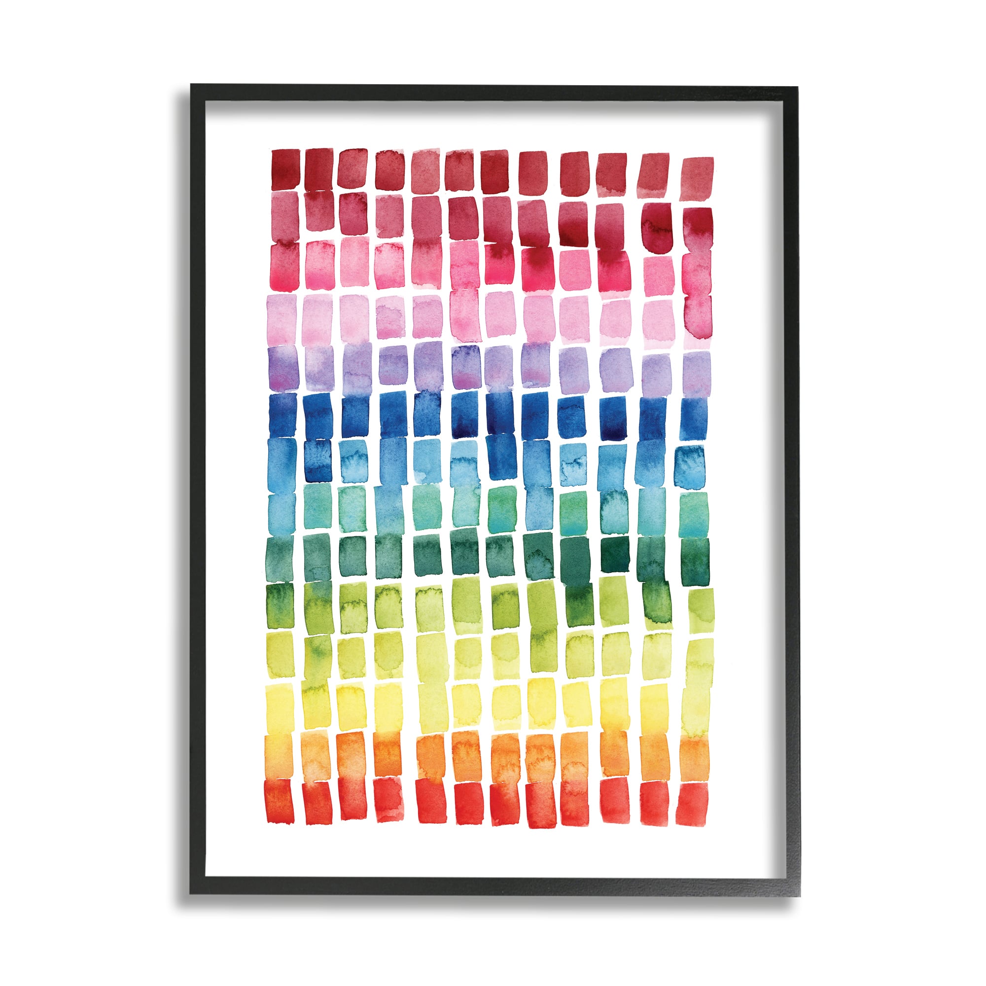 Stupell Industries Geometric Watercolor Rainbow Tiles over White in Frame Wall Art