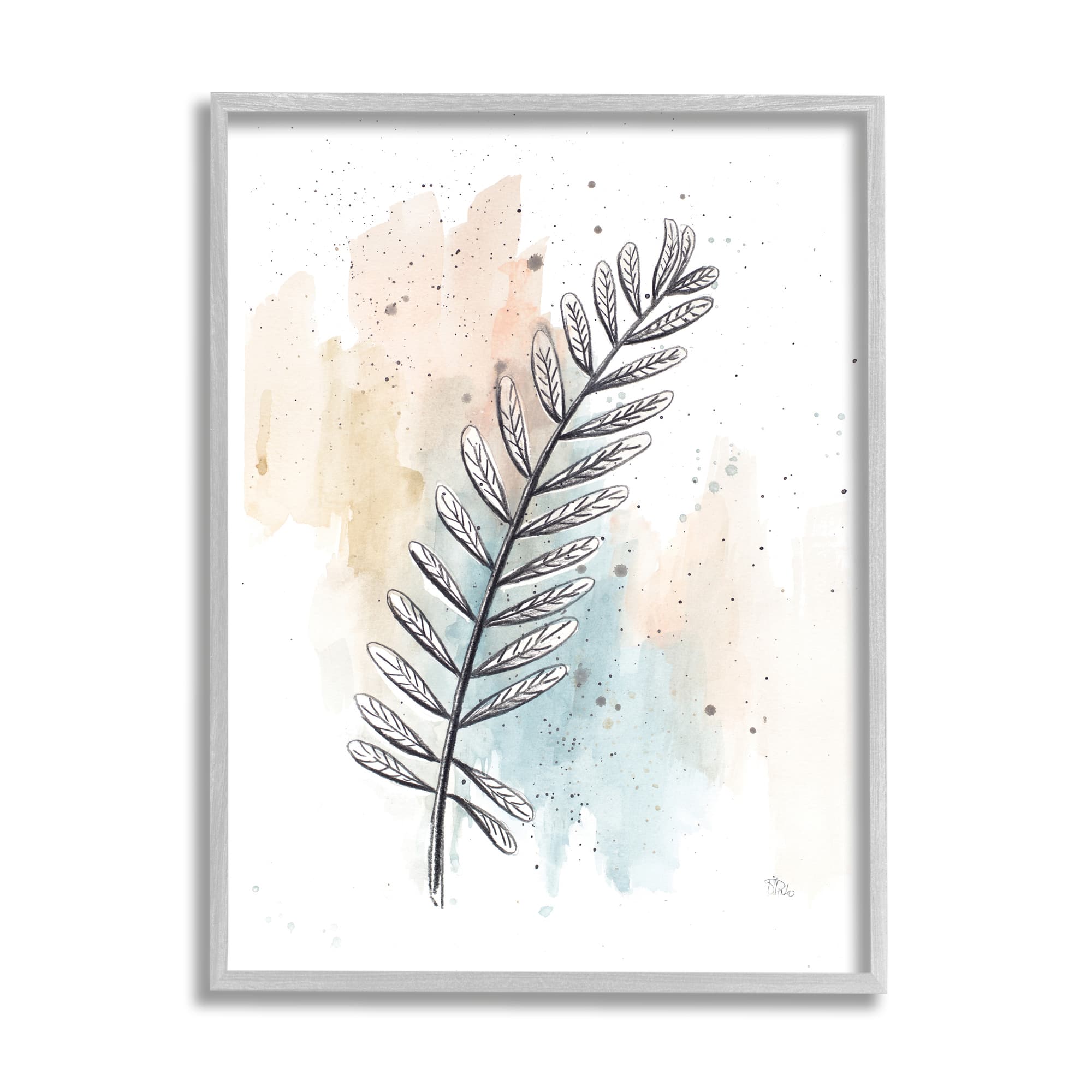 Stupell Industries Foliage Plant Stem over Watercolor Wall Art with Gray Frame