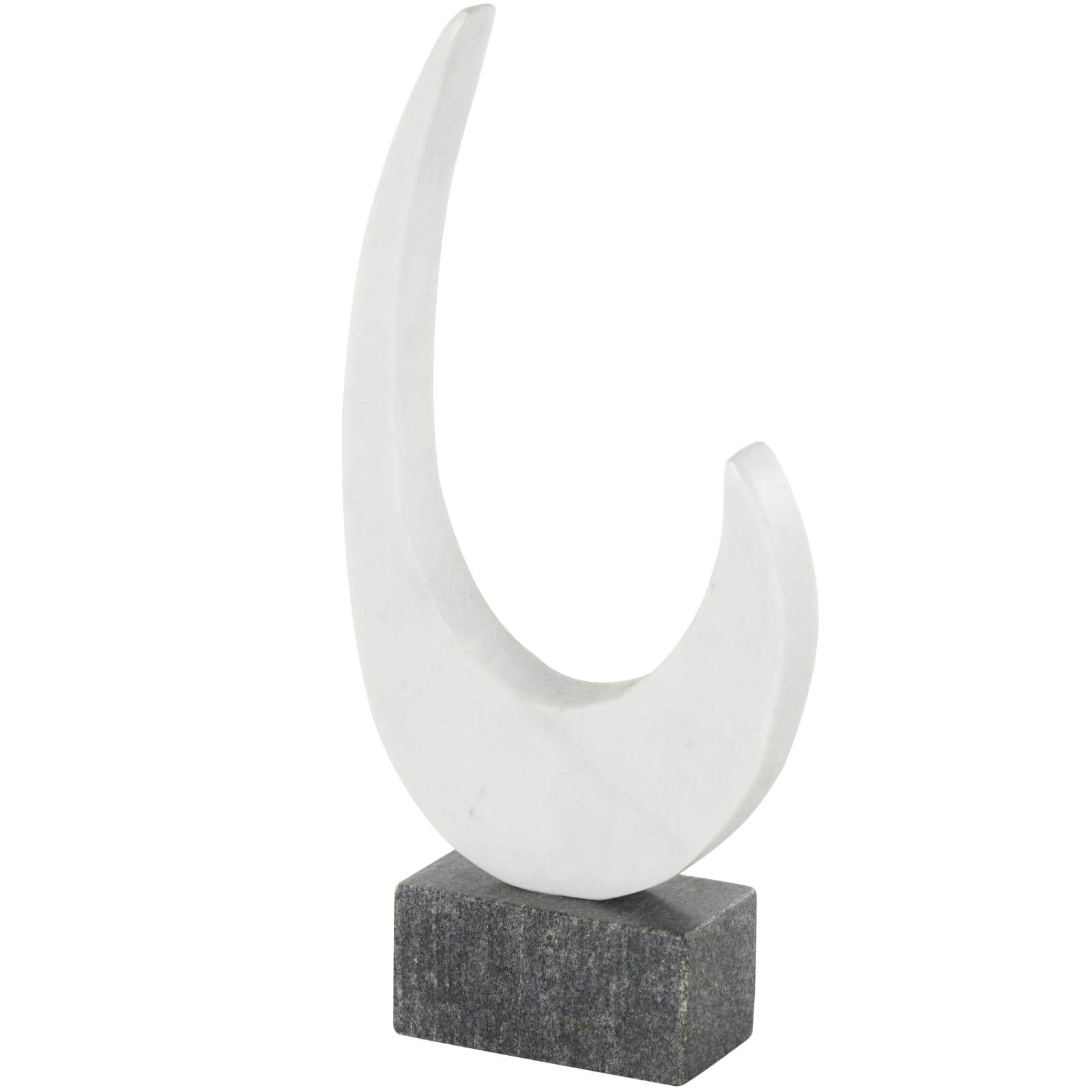 12.75" White with Black Block Base Marble Abstract Curved Sculpture