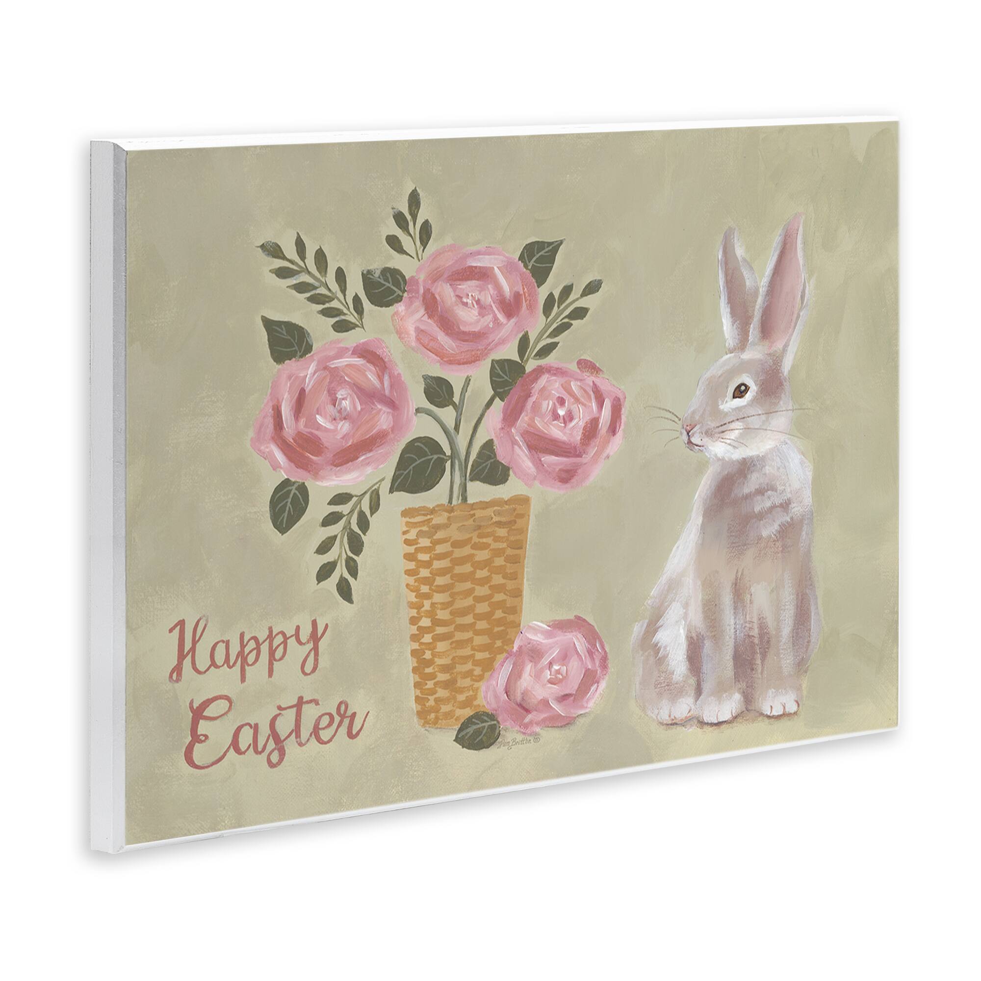Stupell Industries Happy Easter Bunny Rose Bouquet Wall Plaque Art