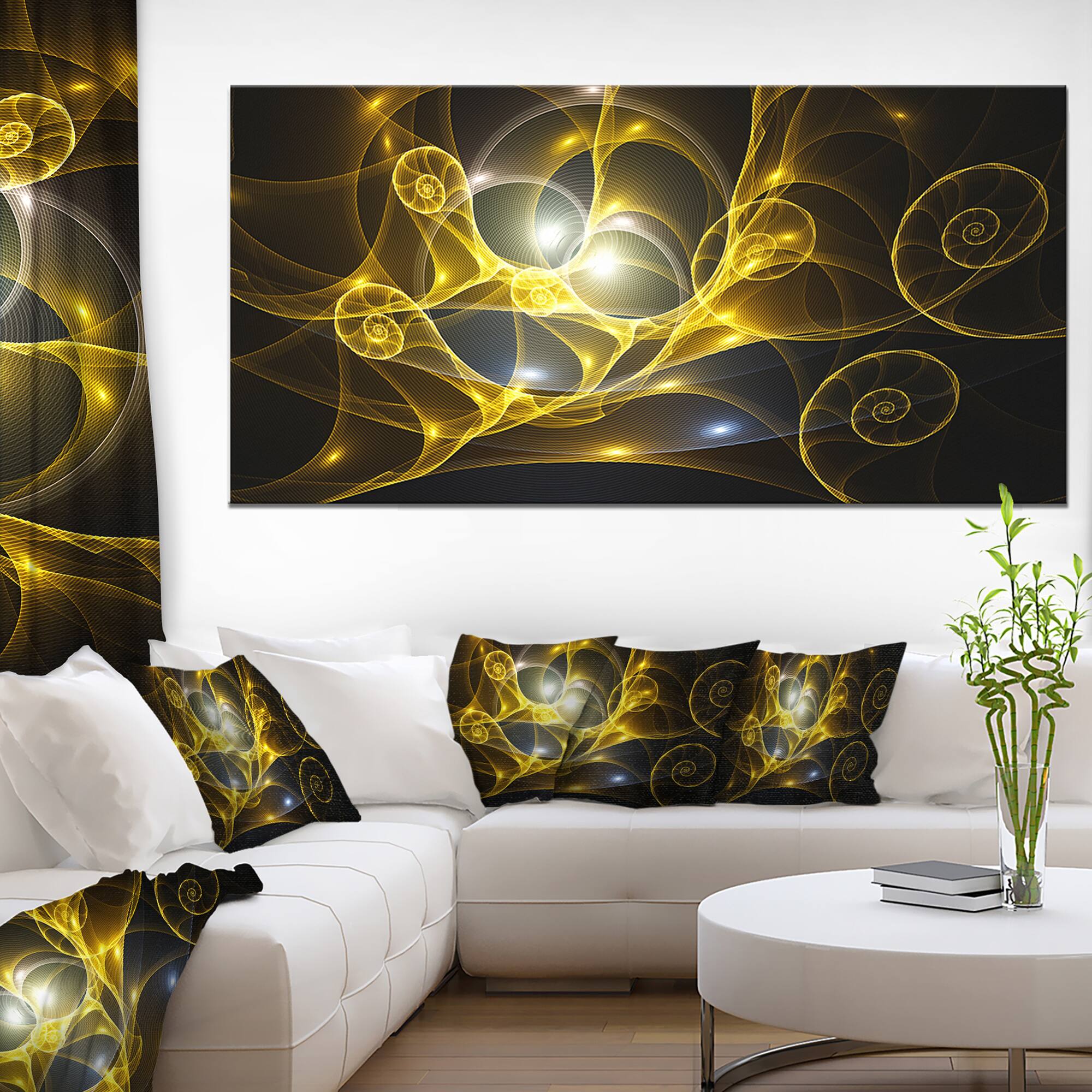 Designart - Golden Curly Spiral on Black - Oversized Abstract Canvas Art Print