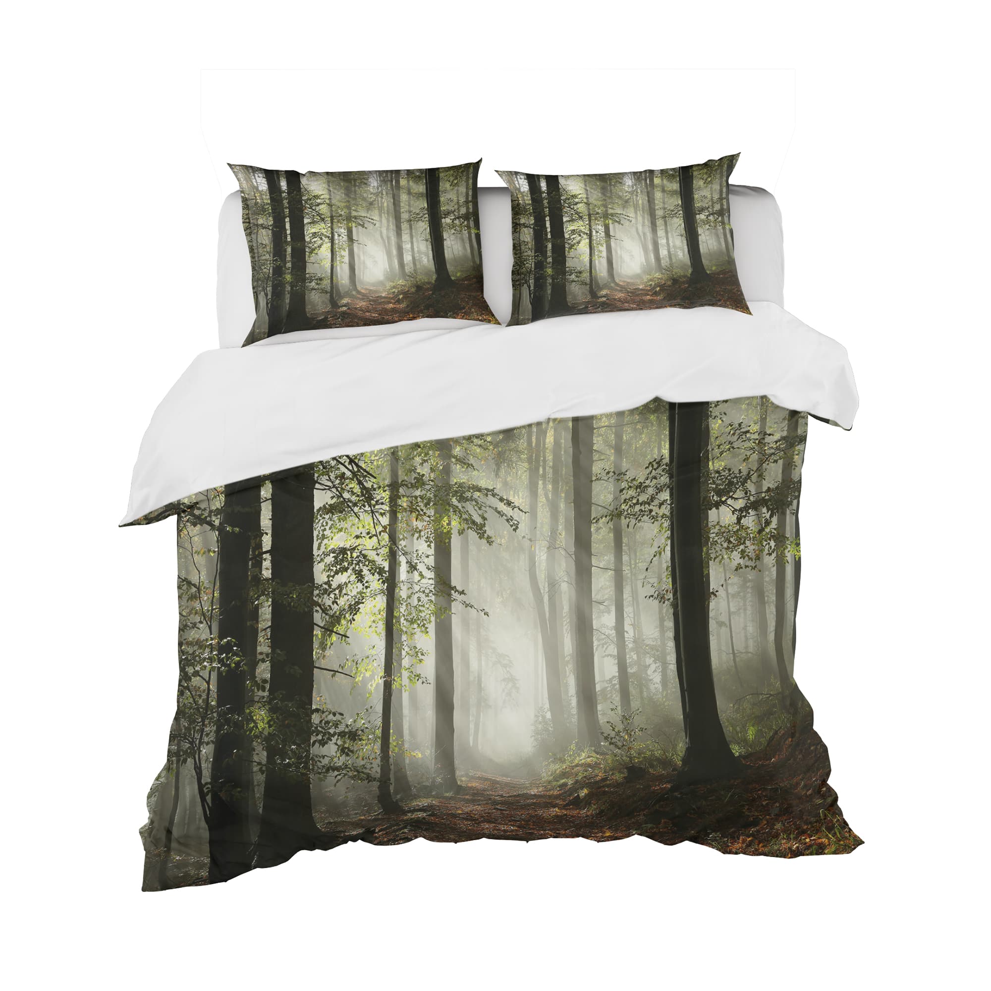 Designart 'Light in Dense Fall Forest with Fog' Traditional Bedding Set