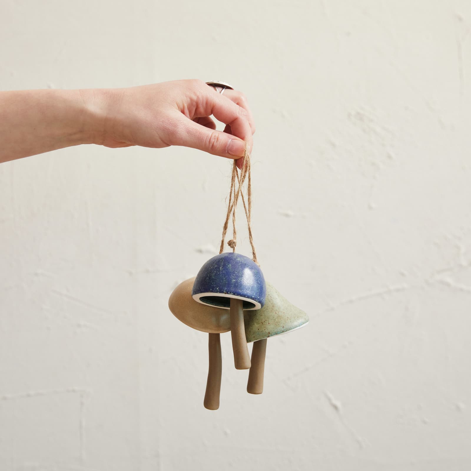 Hello Honey® 4" Stoneware Mushroom Bell Ornament with Jute Hanger Set