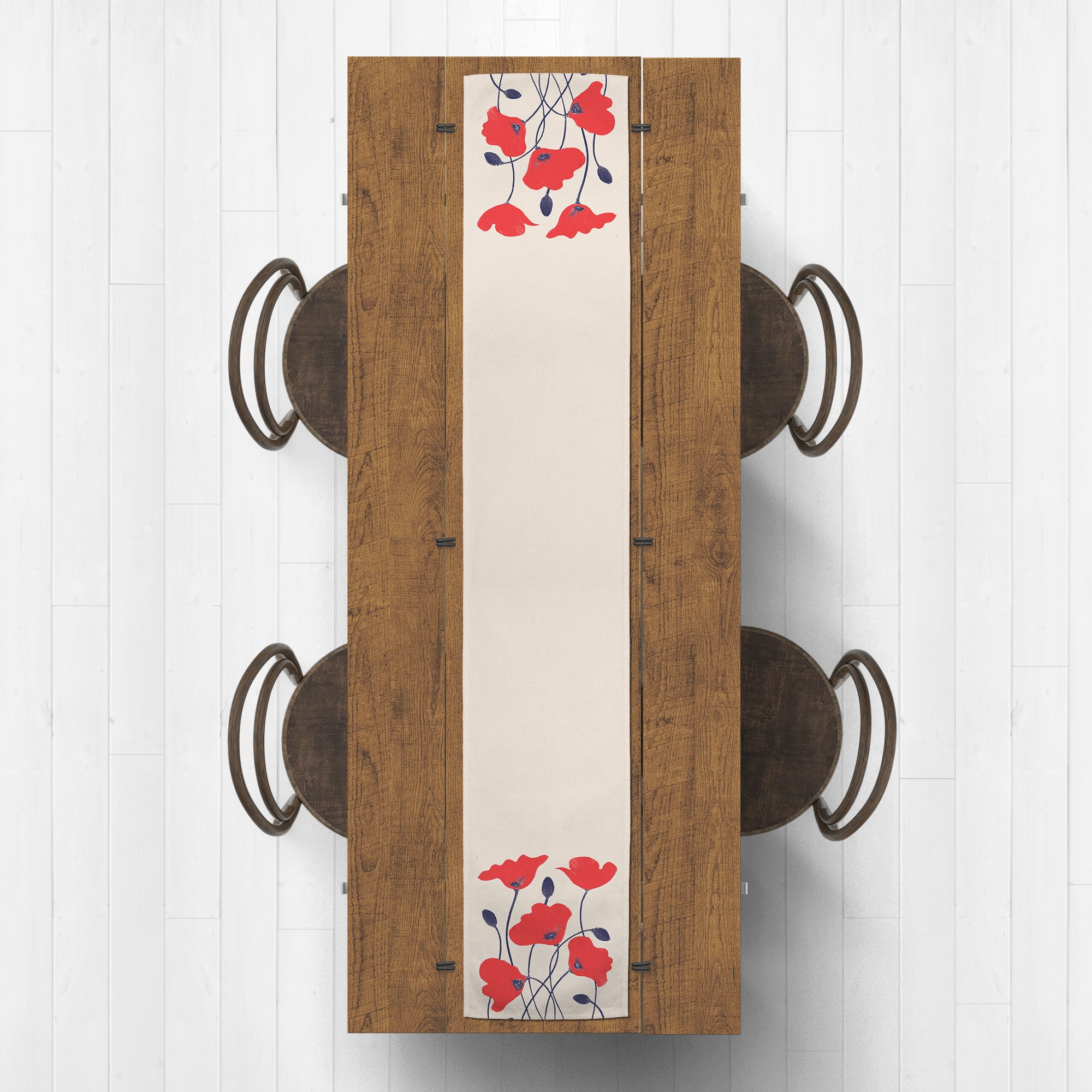 Simple Red Poppies Cotton Twill Runner