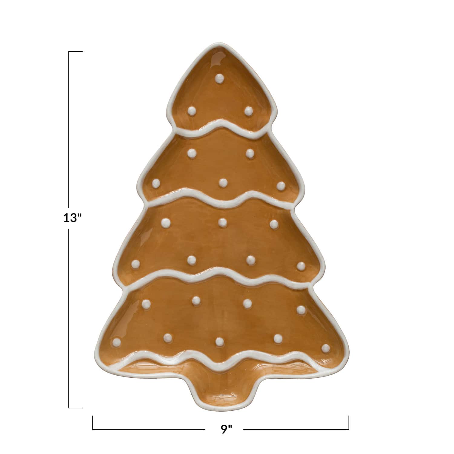 Hello Honey® 13" Brown & White Hand-Painted Ceramic Gingerbread Tree Shaped Platter