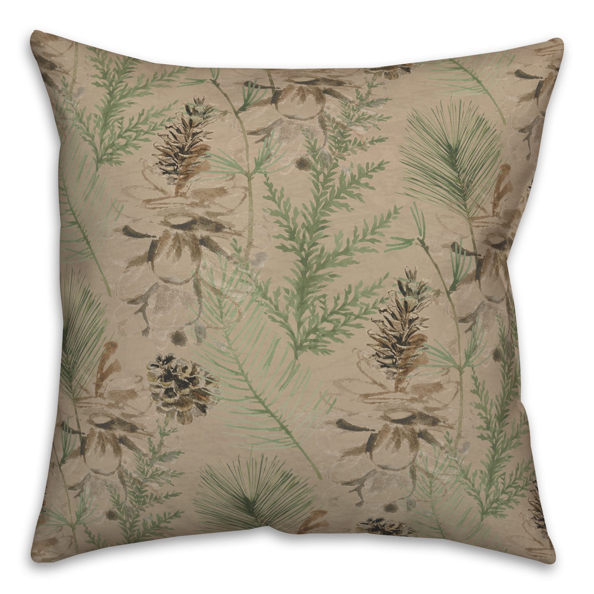 Pinecones & Greenery on Brown Square Throw Pillow