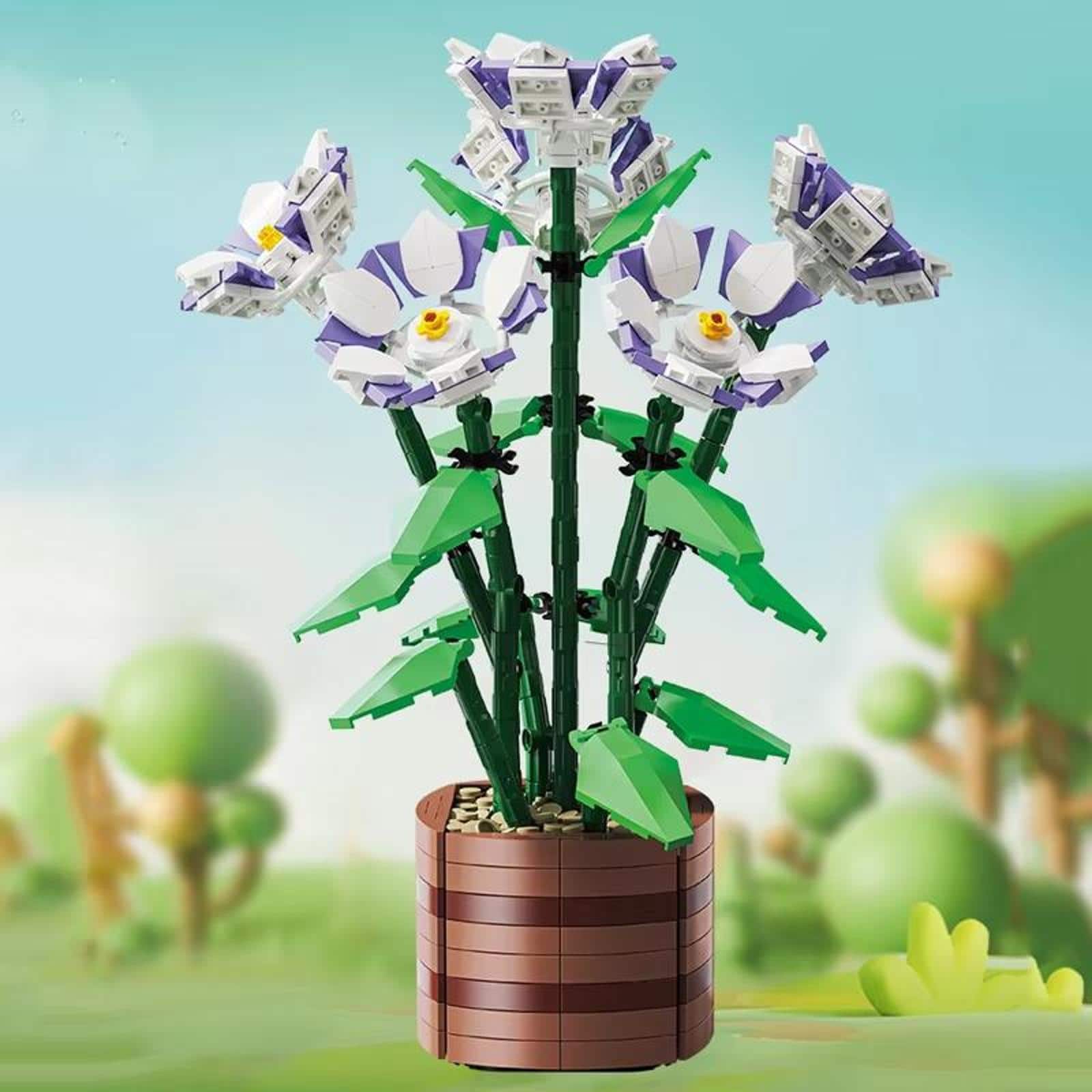 Wizardi Rose Bonsai Potted Flower Building Bricks Kit