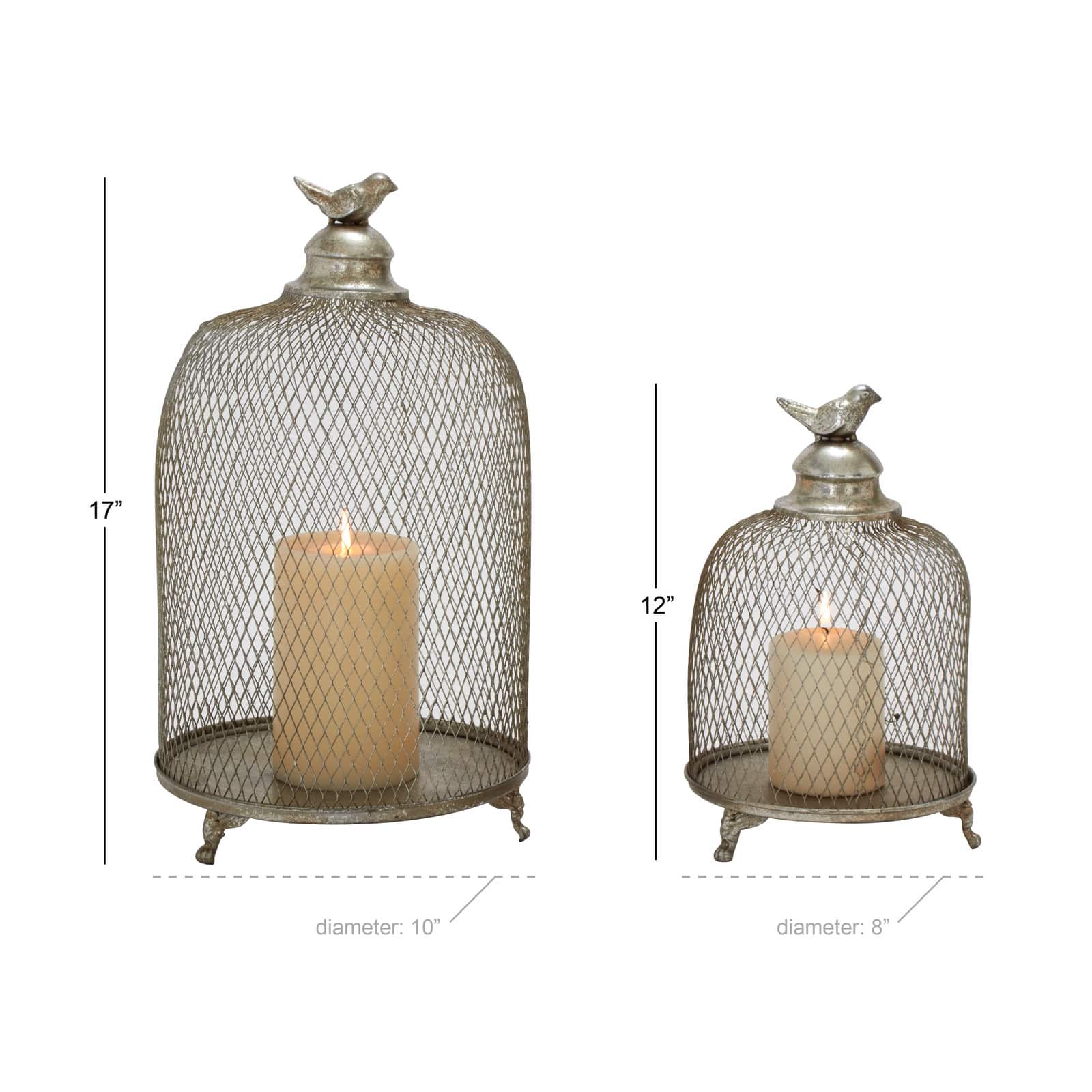 Silver Metal Contemporary Lantern Set, 17" & 12"