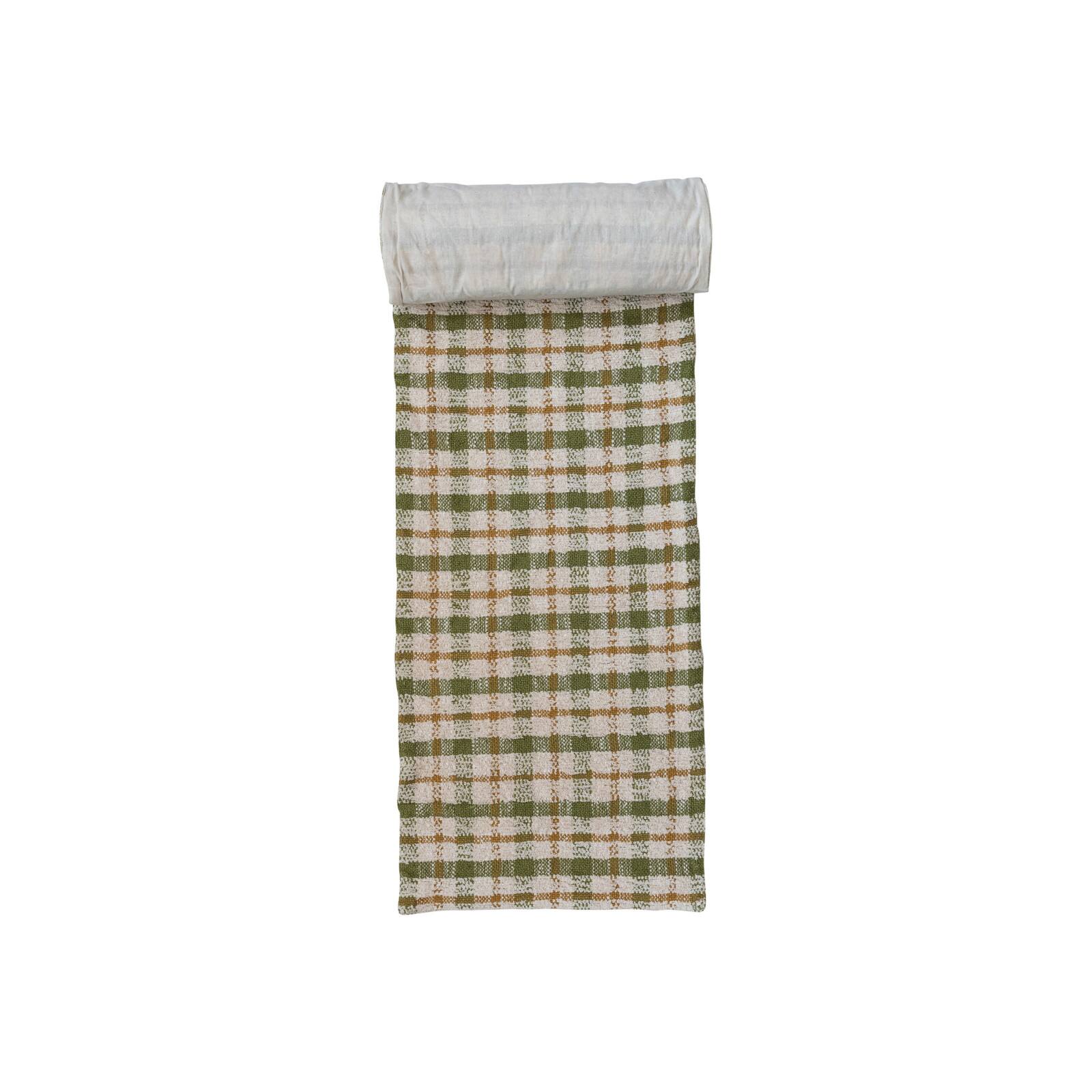 Hello Honey 108" x 14" Cream, Green & Yellow Plaid Woven Cotton Table Runner