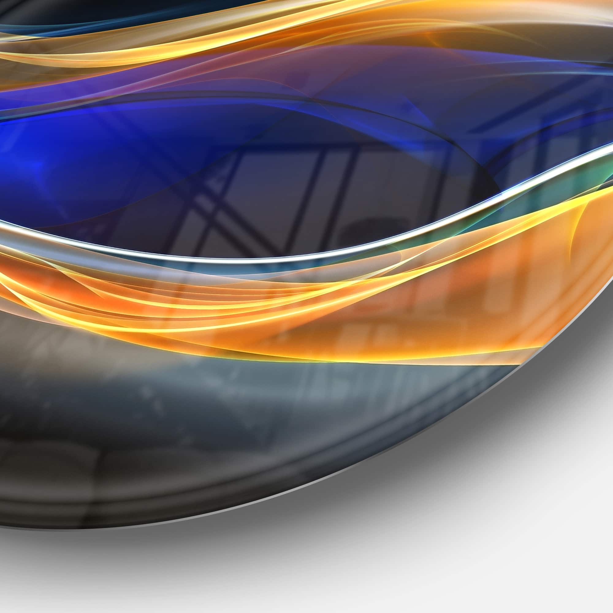 Designart - 3D Gold Blue Wave Design' Abstract Circle Metal Wall Art